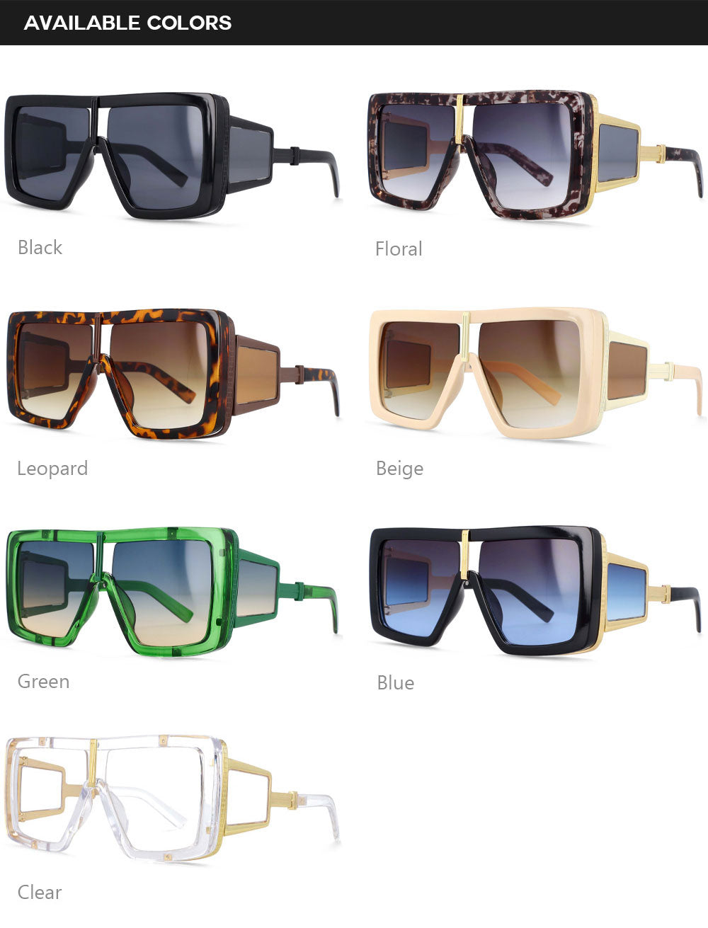 CCspace Women's Fashion Square Sunglasses - Oversized Full Rim Resin Frames with Double Bridge Design (Model 54222) | Perfect for Beach, Driving & Outdoor Activities