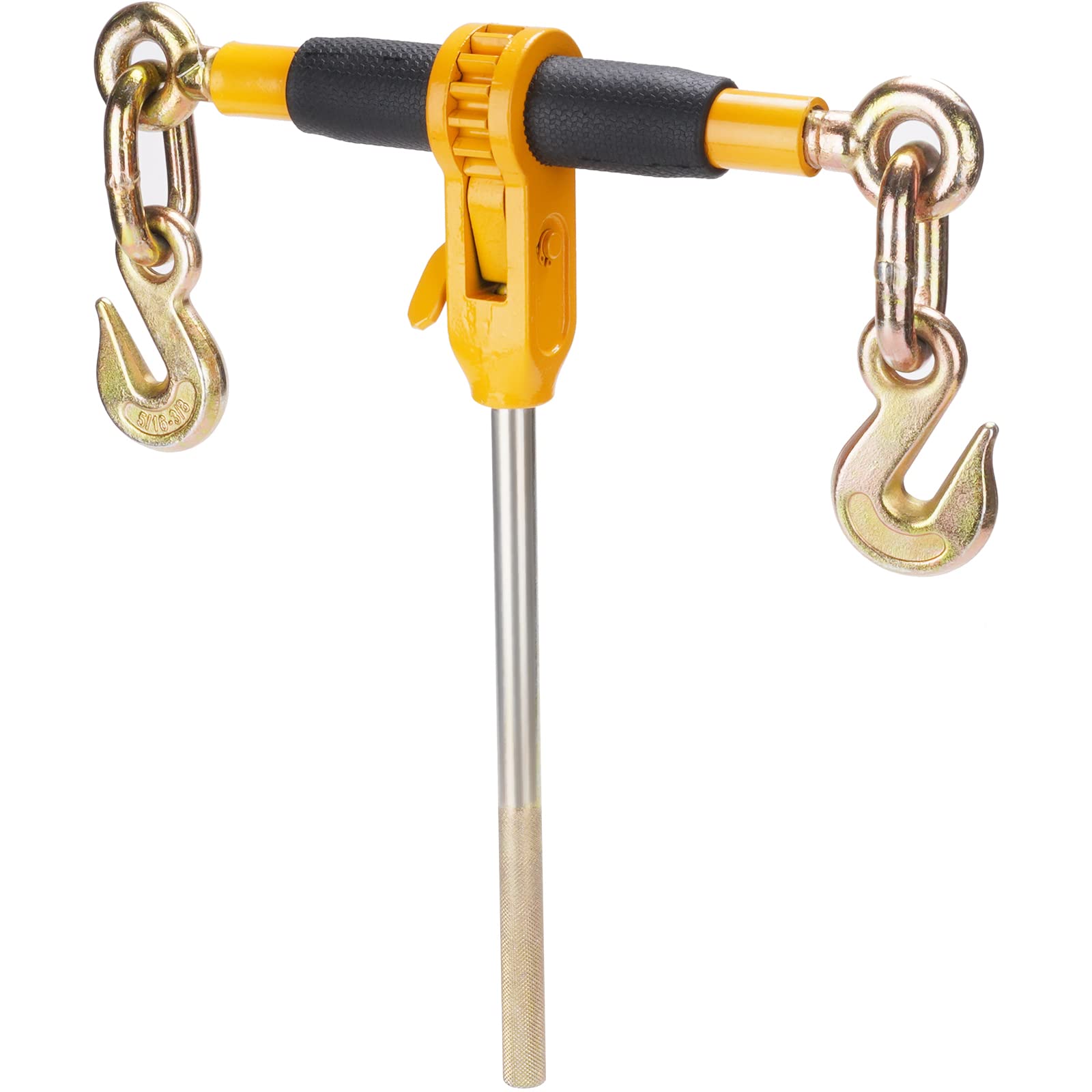 VEVOR Heavy Duty Ratchet Chain Binder 5/16-3/8 Inch with G80 Chain - 7100 lbs Load Capacity, Detachable Anti-Skid Handle - 2 Pack Black & Yellow - for Flatbed Trailers, Cargo Securing, Trucking & Transport - Great for Construction, Landscaping, Towing Equipment & DIY Projects