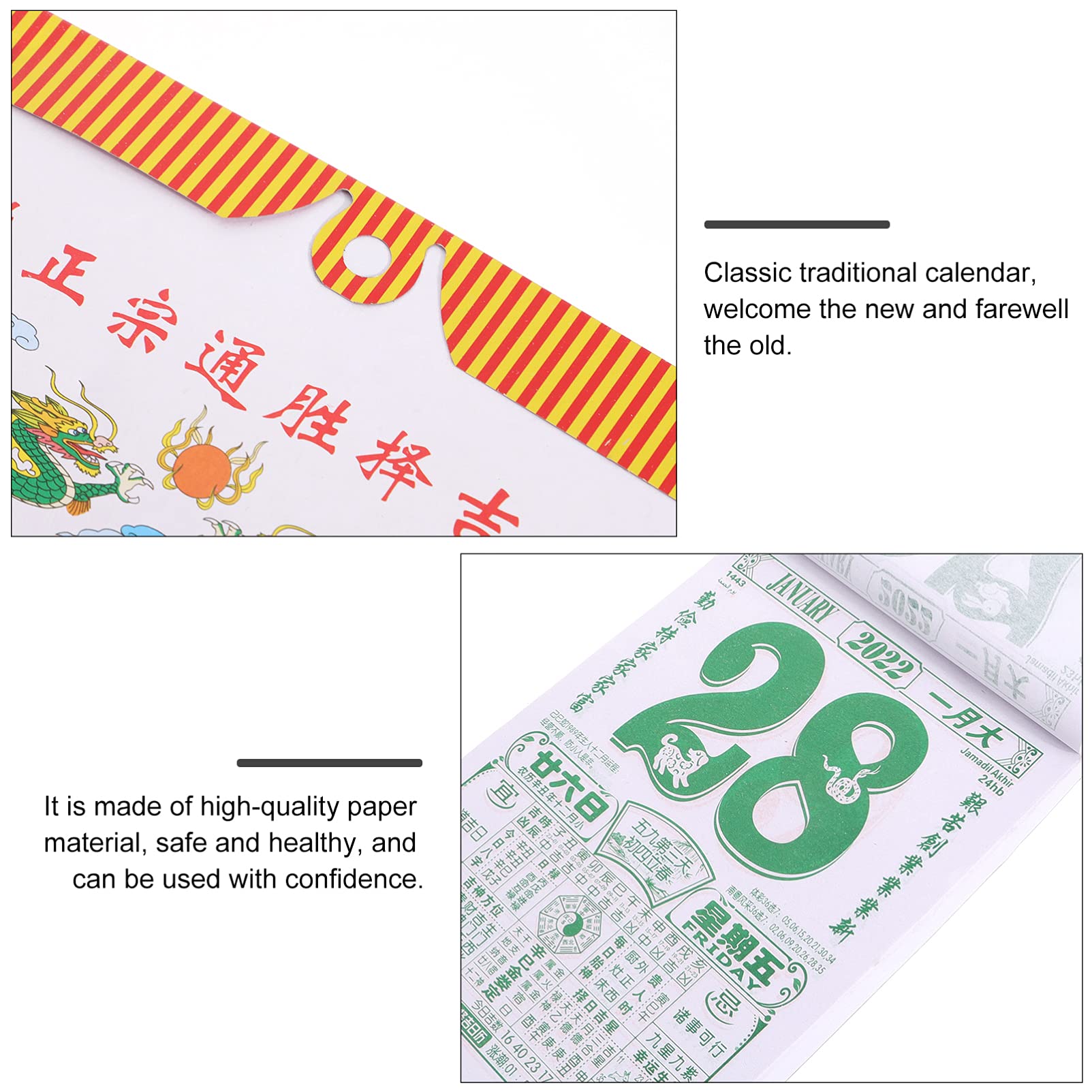 Jojofuny 2022 Chinese Zodiac Tiger Daily Wall Calendar - Traditional One Page Per Day Design for Home & Office Decoration | Perfect for New Year Gifts, Feng Shui Planning & Asian Culture Enthusiasts