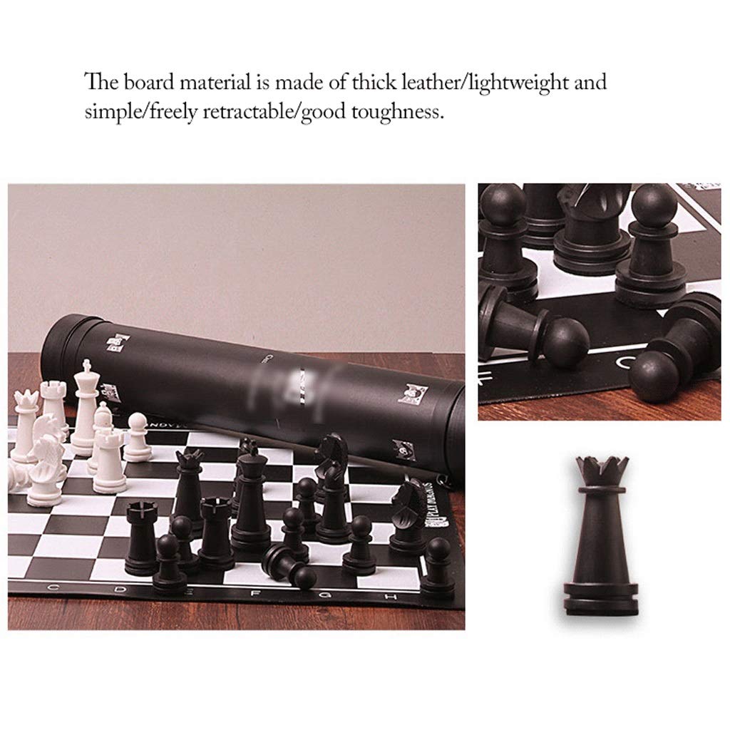 Premium Travel Chess Set with Luxury Leather Board & Shoulder Strap - Portable Black & White Chess Pieces in Carry Tube - Perfect for Outdoor Picnics, Camping Trips & Commuter Entertainment