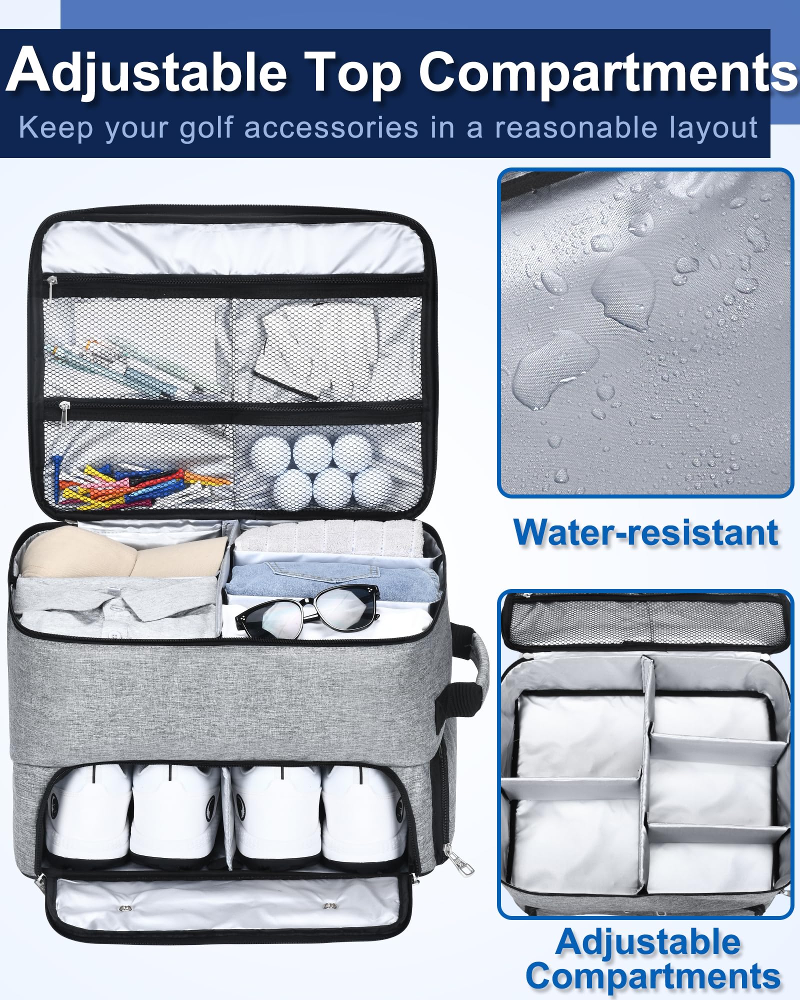 **CAB55 4-Wheel Golf Trunk Organizer – 2-Layer Waterproof Car Storage with Ventilated Shoe Compartment (Fits 2 Pairs) – Perfect for Golf Gear, Clothes & Accessories – Ideal for Golfers & Travel Enthusiasts**
