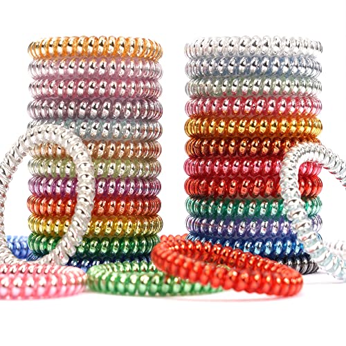 24 PCS Spiral Hair Ties for Women & Girls - Thin Hair Ponytail Holders, Shinny Telephone Hair Bands, No Damage Hair Accessories for Daily Use, Workout, Office & School Hairstyles