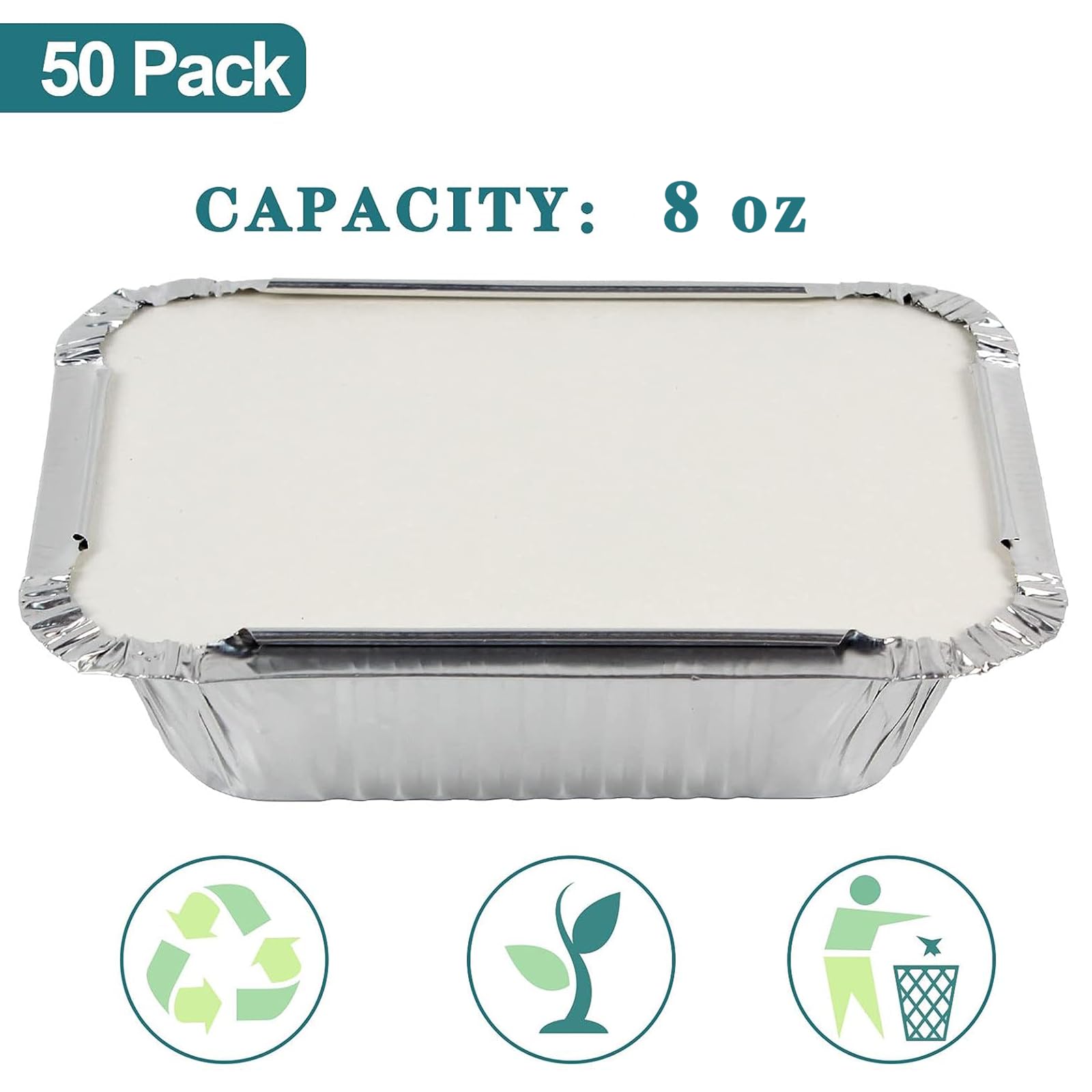 50 Pack 8 OZ/230ML Mini Aluminum Foil Pans with Cardboard Lids - Disposable Baking Containers for Meal Prep, Food Storage & Freezer | Perfect for Christmas Treats, Party Snacks & Takeout Food