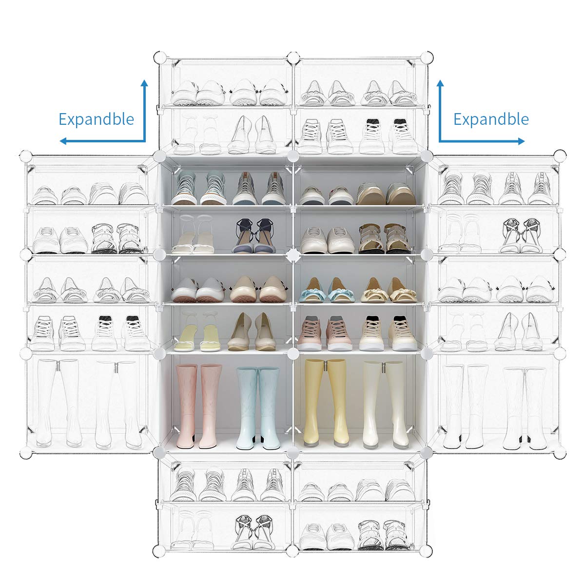 KOUSI 64-Pairs Shoe Organizer - Modular Shoe Rack Tower Storage Cabinet for Closet & Entryway Organization (White) - Perfect for Small Spaces & Shoe Collection Display