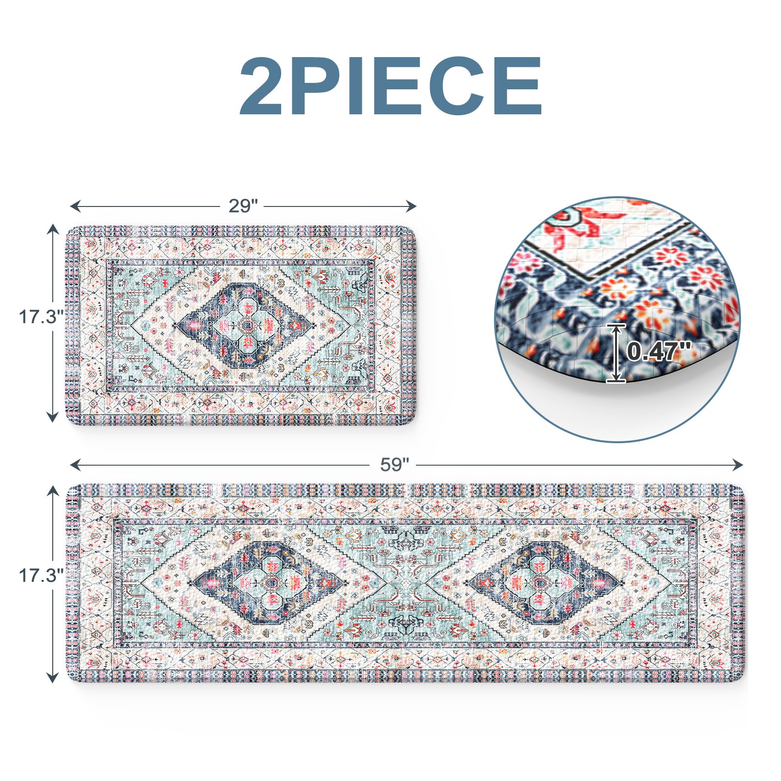 Farmhouse Kitchen Mat 2-Pack - Cushioned Anti-Fatigue Floor Mat, Non-Slip Waterproof Standing Rug for Kitchen Sink, Home Office & Laundry - Comfort Foam PVC Mat (Blue) | Perfect for Cooking, Dishwashing & Long Standing Tasks