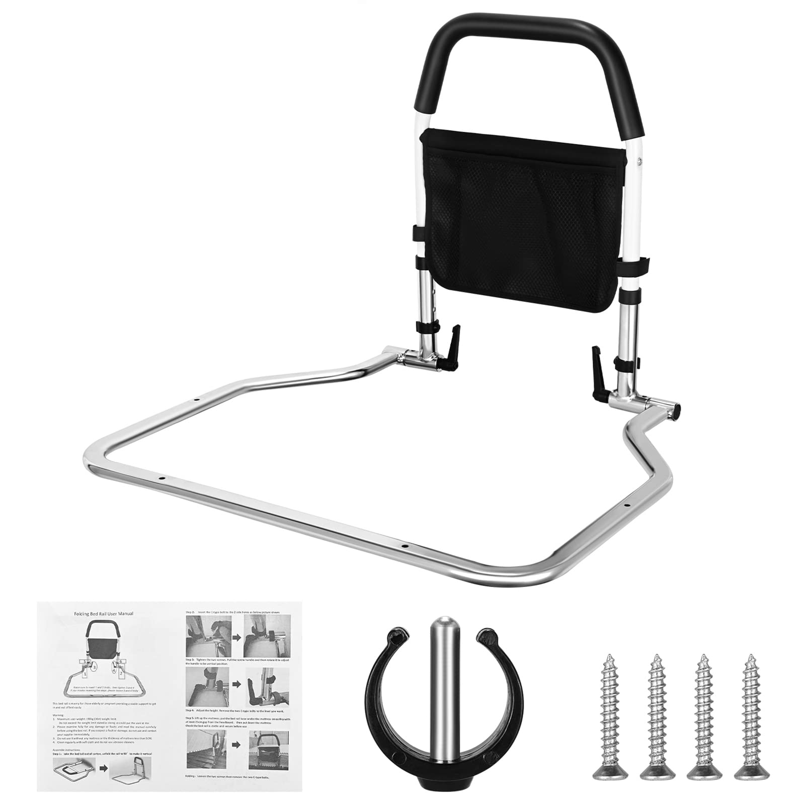 Elderly Bedside Guardrail - Adjustable Bed Safety Rail for Seniors & Adults with Storage Pocket - Bed Assist Grab Bar Handle for Fall Prevention - Perfect for Home Care, Hospitals & Assisted Living Facilities