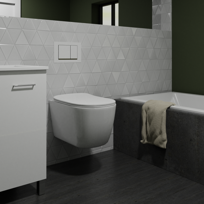 Vitreous China Wall Hung Toilet Bowl 1.1/1.6 GPF - Glossy White Finish - Space Saving Modern Bathroom Solution for Small Bathrooms & Powder Rooms