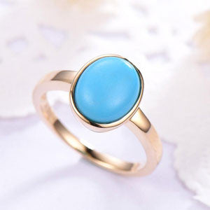 7x9mm Oval Turquoise Engagement Ring - 14k Yellow Gold Vintage Wedding Band, Stackable Promise Ring for Women - Perfect Bridal, Anniversary & Gift for Her - Ideal for Proposals, Weddings & Special Occasions