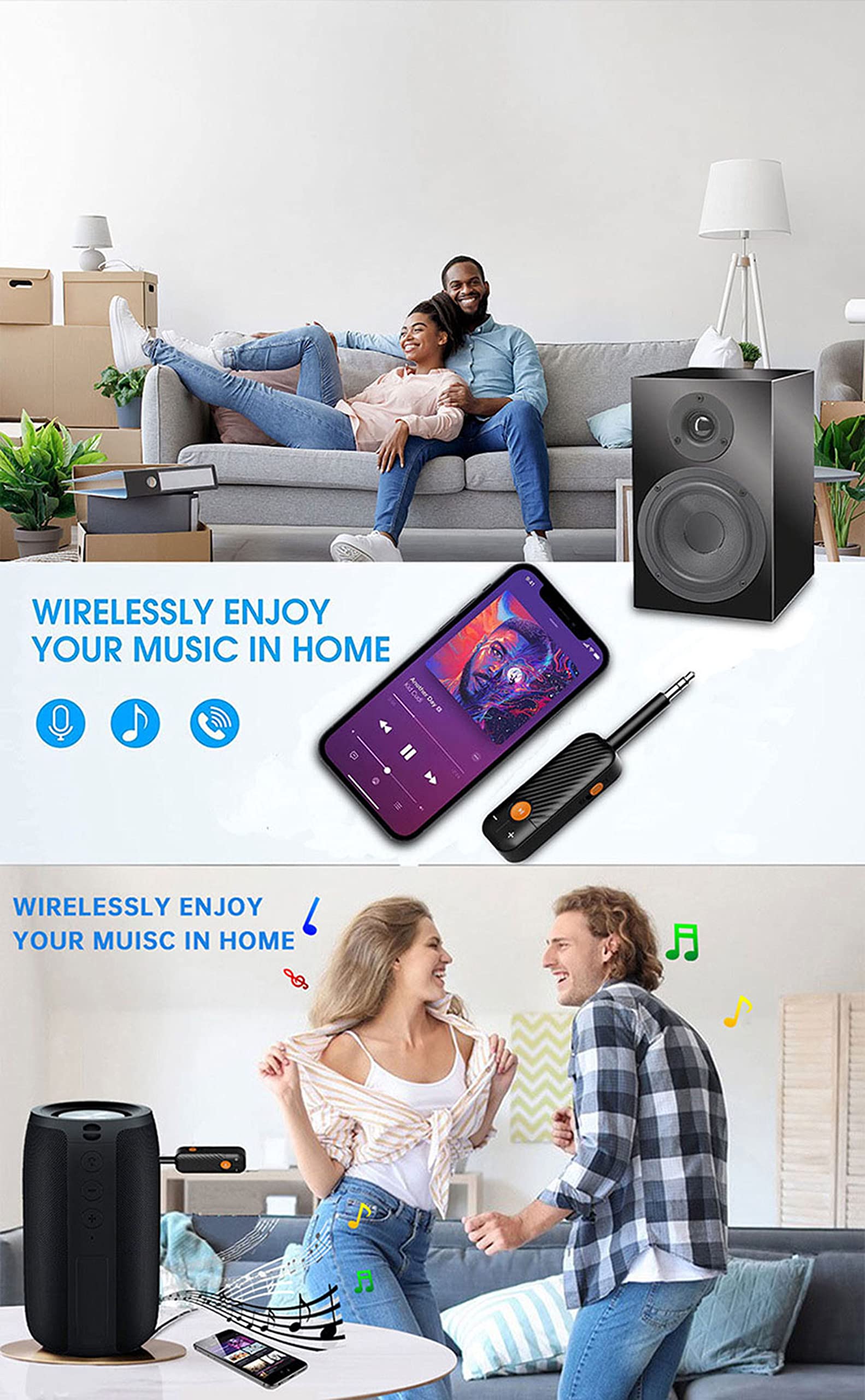Bluetooth 5.2 Transmitter & Receiver 2-in-1 Wireless Audio Adapter with 3.5mm Aux - Compatible with TV, Car, Home Stereo & Headphones | Perfect for Hands-Free Calling, Music Streaming & Wireless Audio Conversion