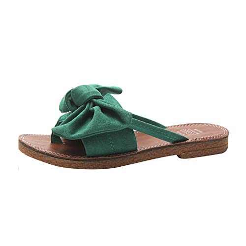 Women's Flat Slide Sandals with Cork Sole & Cute Knot Bow - Breathable Canvas Summer Sandals for Casual Wear, Beach, and Outdoor Activities