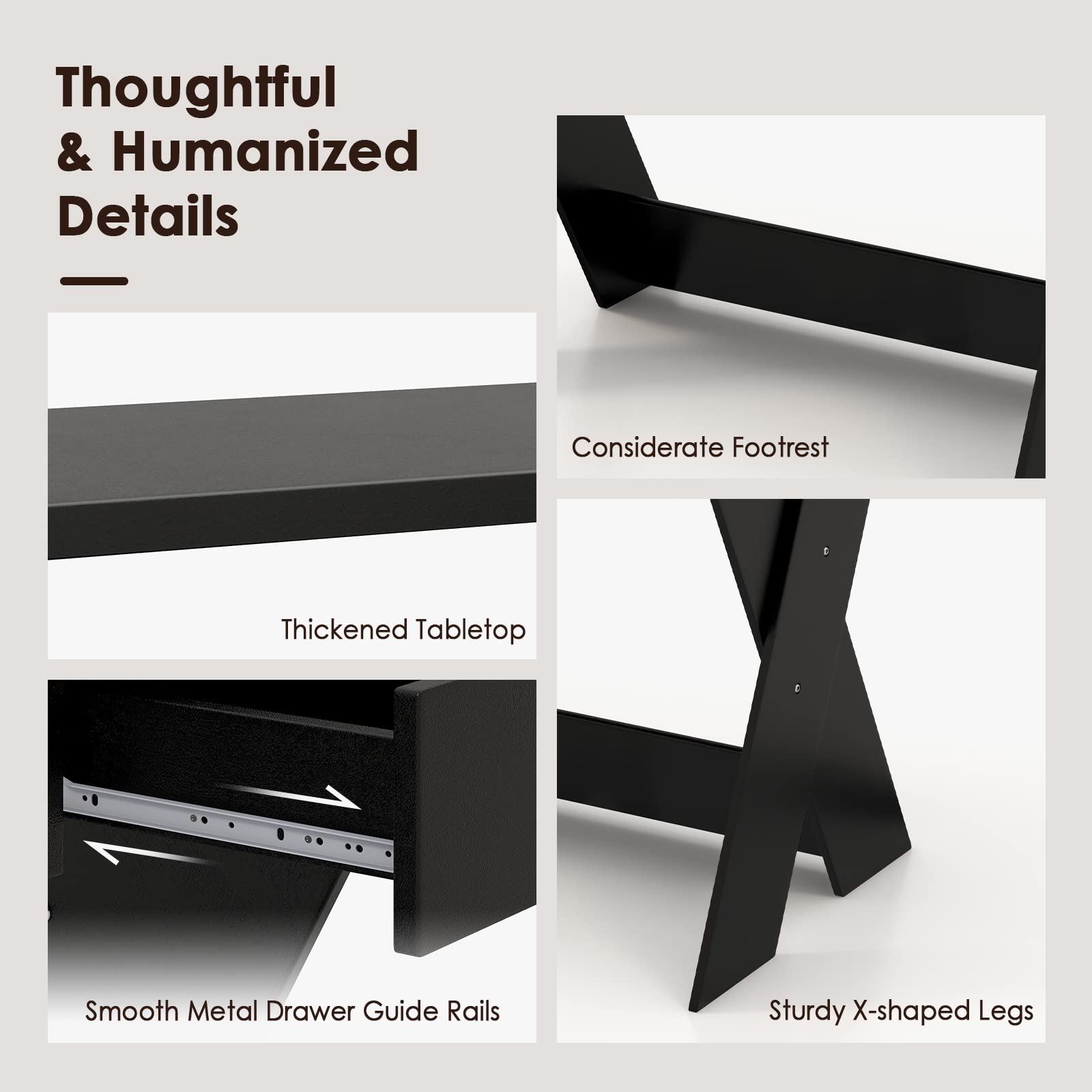 Tangkula 2-Tier Compact Computer Desk with Storage Drawer & Monitor Stand - Small Writing Desk with X-Shaped Legs & Footrest - Space Saving Study Table for Home Office, Dorm Room & Small Spaces (Black) - Perfect for Remote Work, Online Learning & Gaming Setup