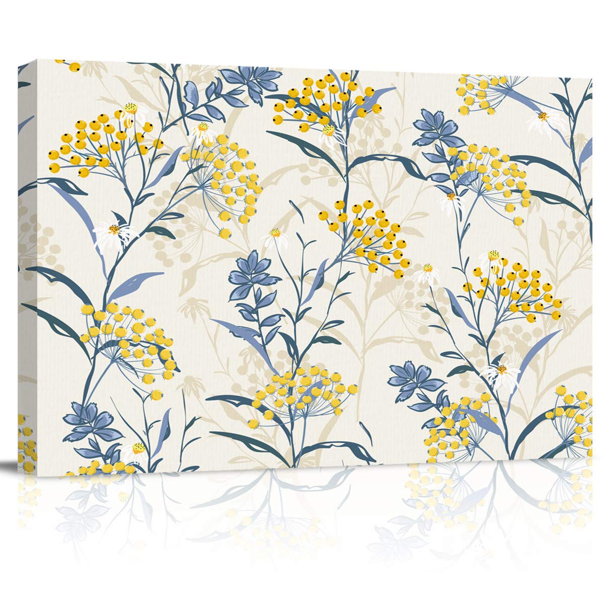 Summer Fresh Blue Yellow Flower Oil Painting on Canvas - Stretched and Framed Floral Wall Art for Bedroom, Living Room, Bathroom Decor | Perfect for Home, Office & Gift Giving