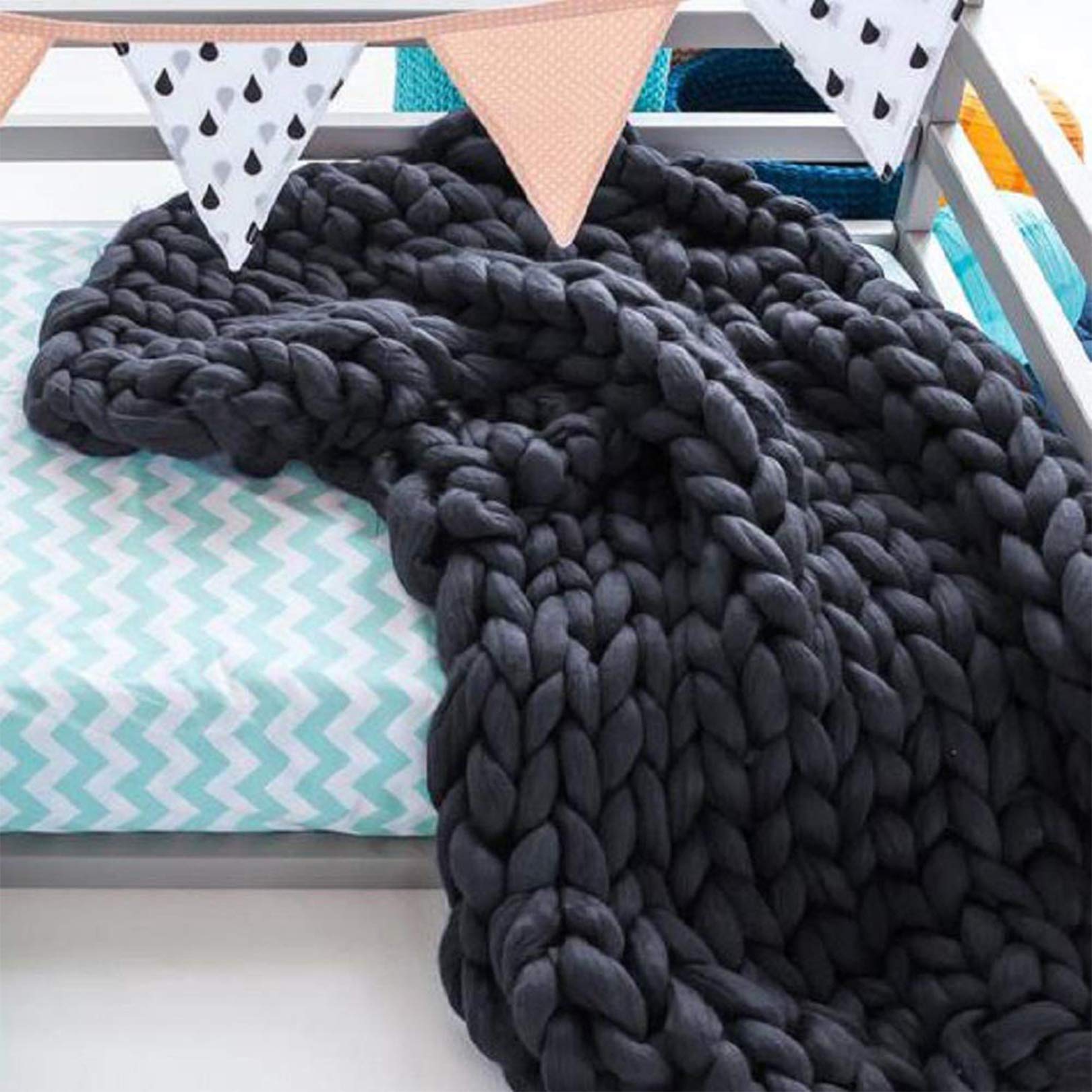 Chunky Knit Blanket - Handmade Warm & Soft Sofa Throw, Large Cozy Knitting Blanket (50''x60'', Brown) - Perfect for Living Room, Bedroom & Winter Snuggling