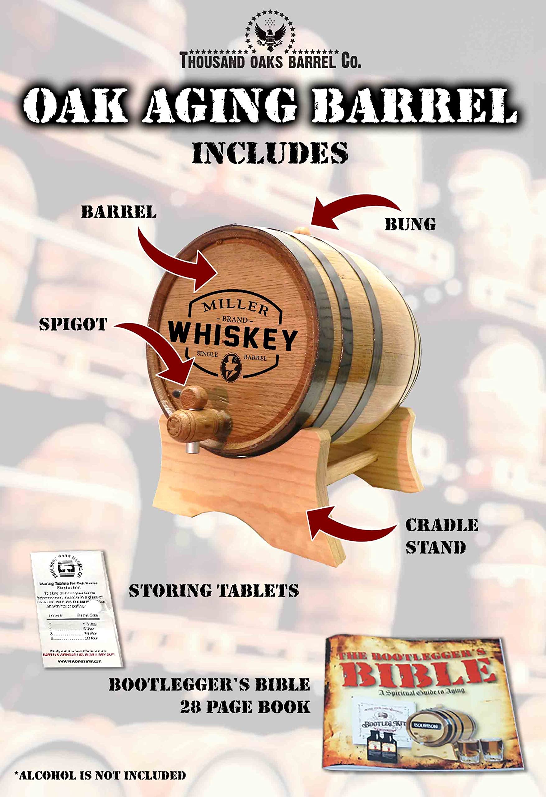 20L Oak Aging Barrel (5 Gallon) - Personalized Whiskey Barrel with Stand, Bung & Spigot - Charred American Oak Mini Barrel for Home Brewing, Distilling & Aging Spirits - Perfect for Bourbon, Wine & Craft Beer Maturation