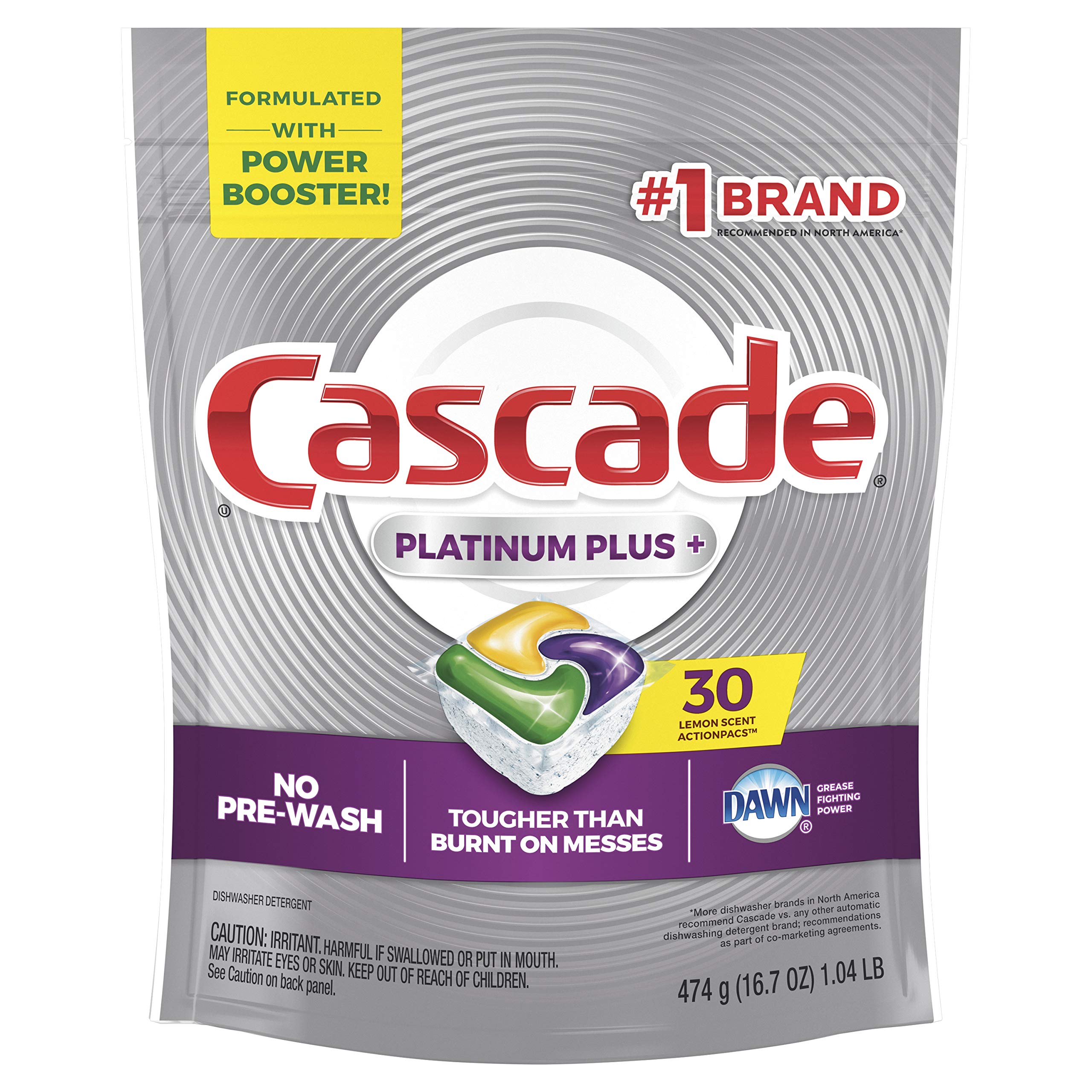 Cascade Platinum Dishwasher Pods - Lemon Scented ActionPacs Dishwasher Detergent with Cleaner (30 Count) | Deep Cleaning for Tough Stains | Perfect for Daily Dishwashing & Hard Water Conditions