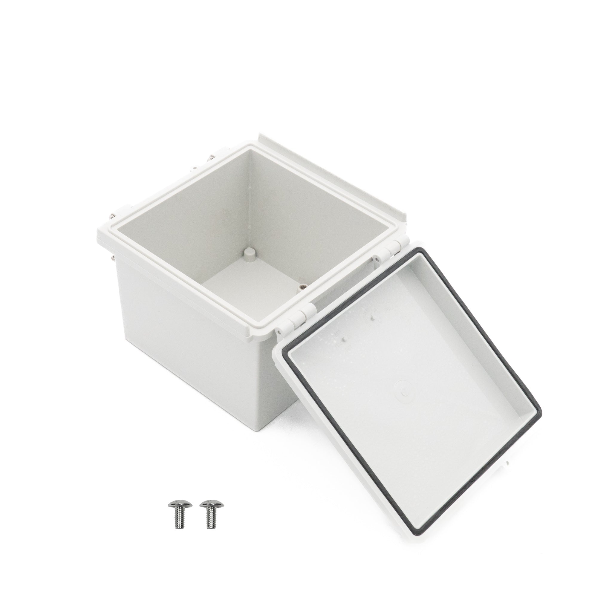 Boxco P Series 5.91 x 5.91 x 4.72 Inches (150 x 150 x 120mm) Waterproof Plastic Enclosure - IP67 Rated, IK08 Impact Resistant, ABS Material with Grey Cover & Molded Hinge Latch - Ideal for Outdoor Electronics, Industrial Equipment & Electrical Projects