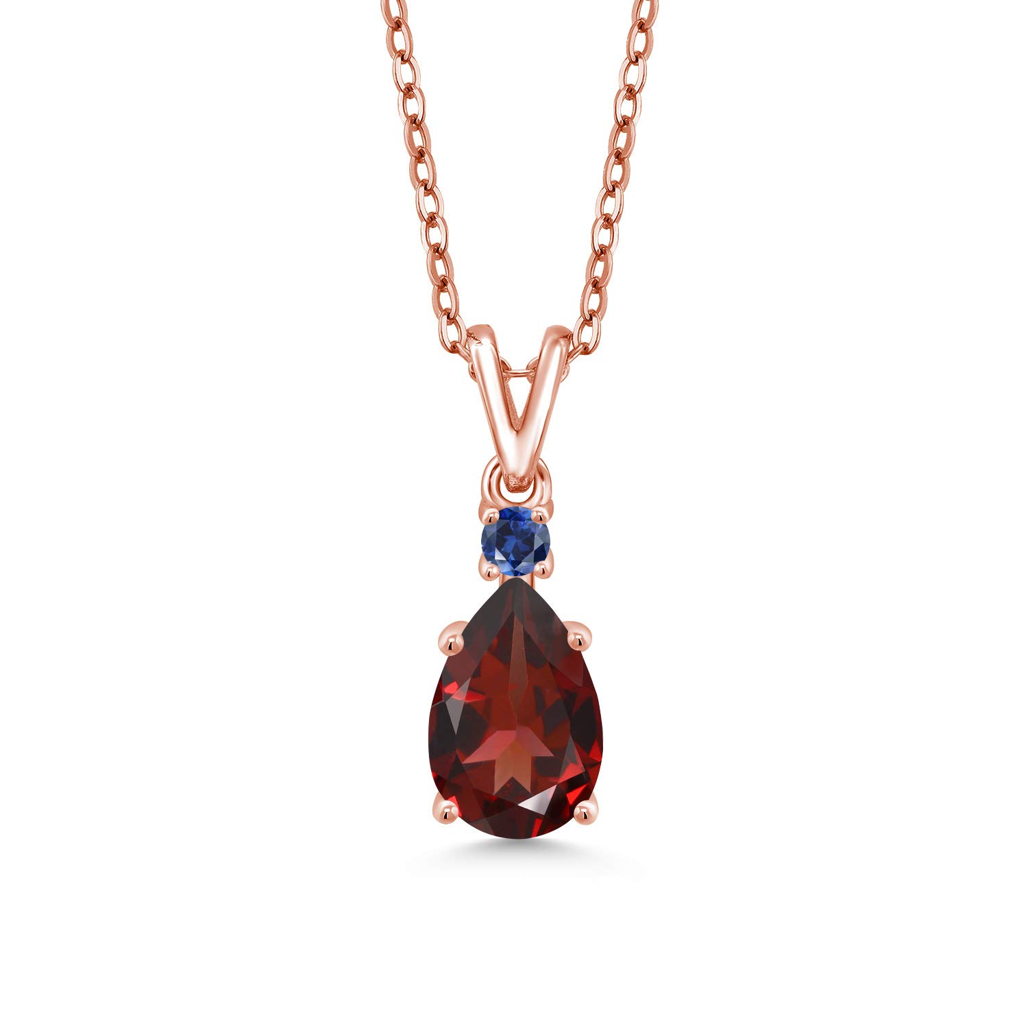 1.47 Ct Natural Red Garnet & Blue Created Sapphire 18K Rose Gold Plated Silver Pendant Necklace | Gem Stone King | Elegant Jewelry Gift for Women, Valentine's Day, Anniversary & Special Occasions