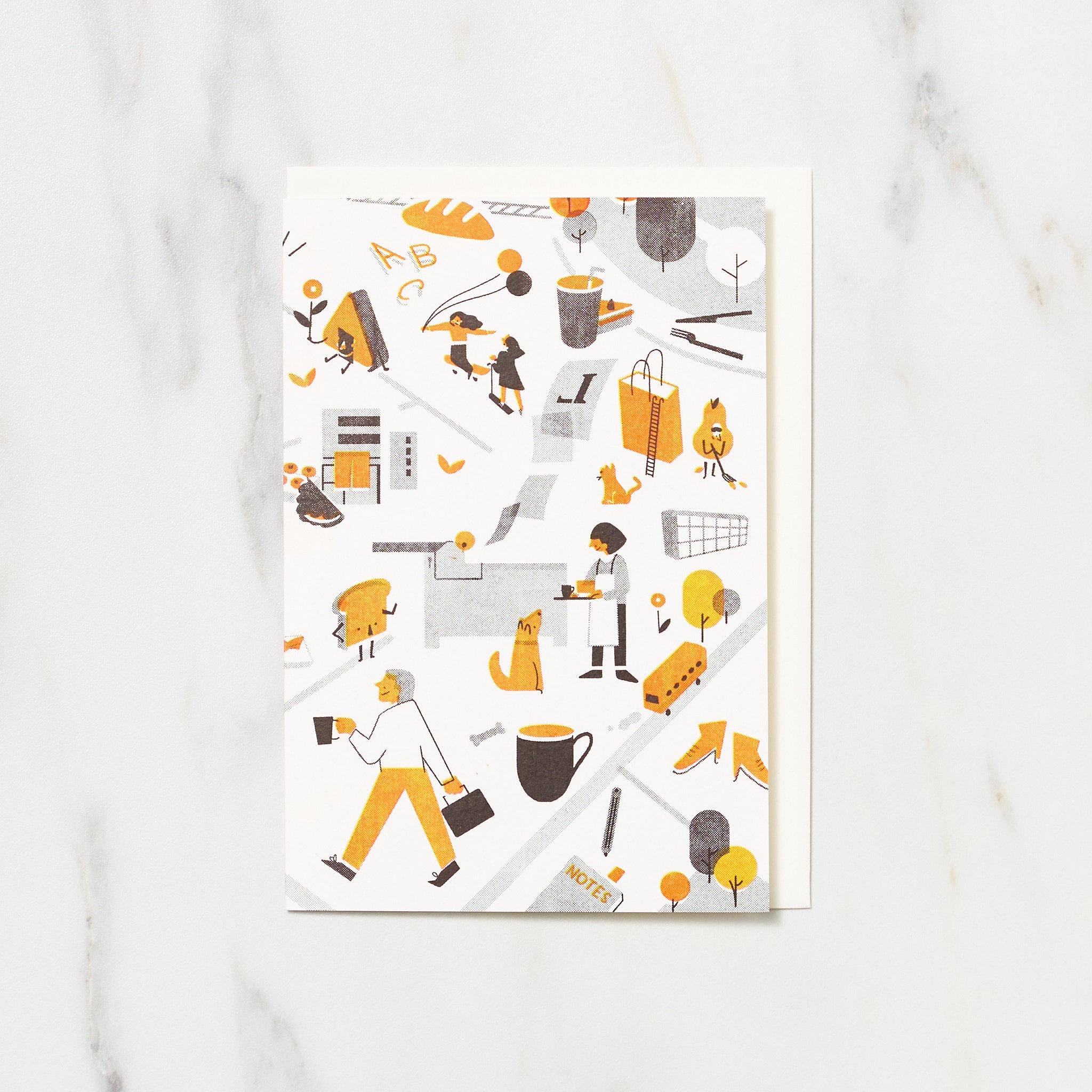 My Favorite Town Yo Hosoyamada Risograph Greeting Cards - Handmade Letterpress Stationery for Birthdays, Weddings & Special Occasions
