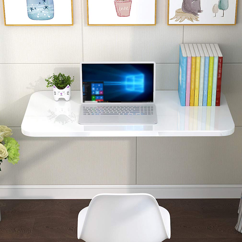 Space-Saving Folding Wall-Mounted Drop-Leaf Table - 34 Size Options White Floating Desk for Study, Writing, Computer Work - Multi-Functional Kitchen Dining Table, Bar Counter & Laundry Workbench (90x40cm/35x16in) - Perfect for Small Apartments, Home Offices & Compact Living Spaces