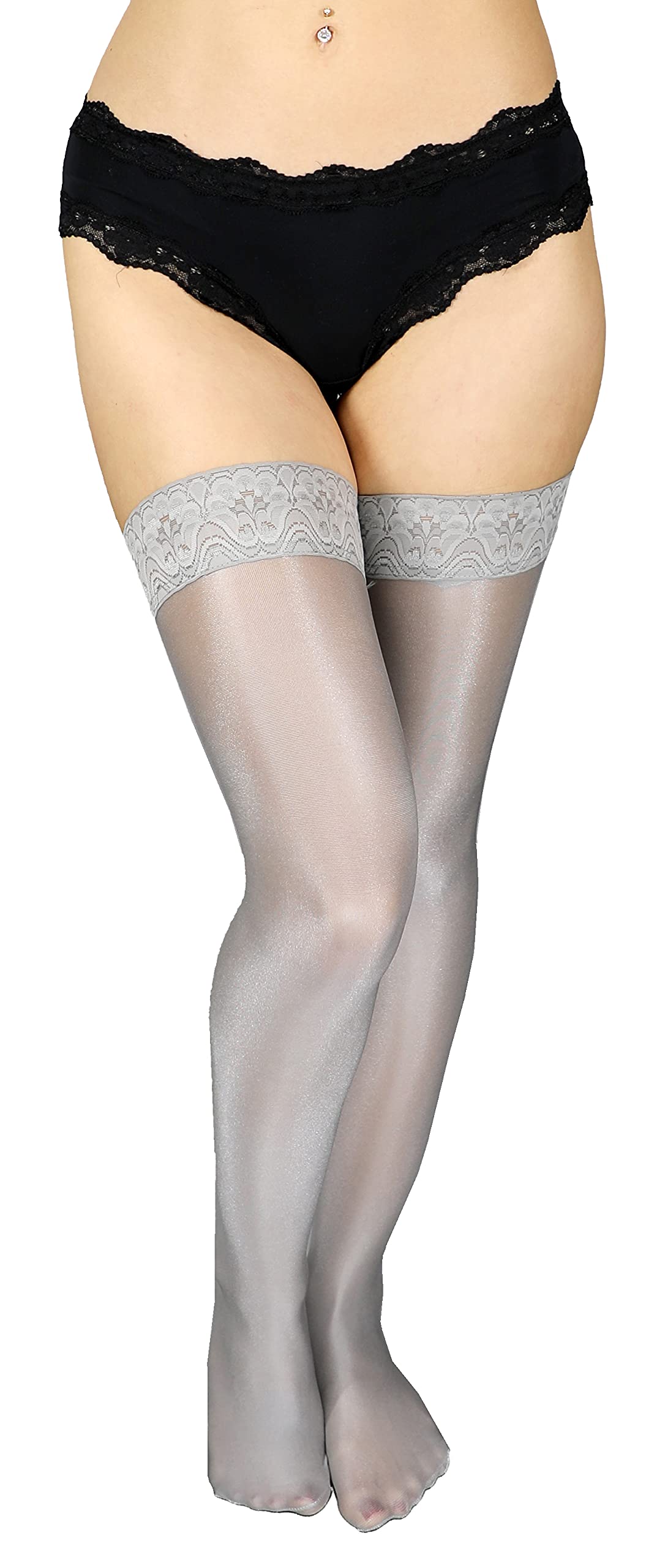 Mona's Choice Shiny Oil Effect Tall Garter Stockings & Thigh High Stockings - Sexy Lingerie for Women (Garter Belts Sold Separately) - Perfect for Date Night, Cosplay & Boudoir Photography