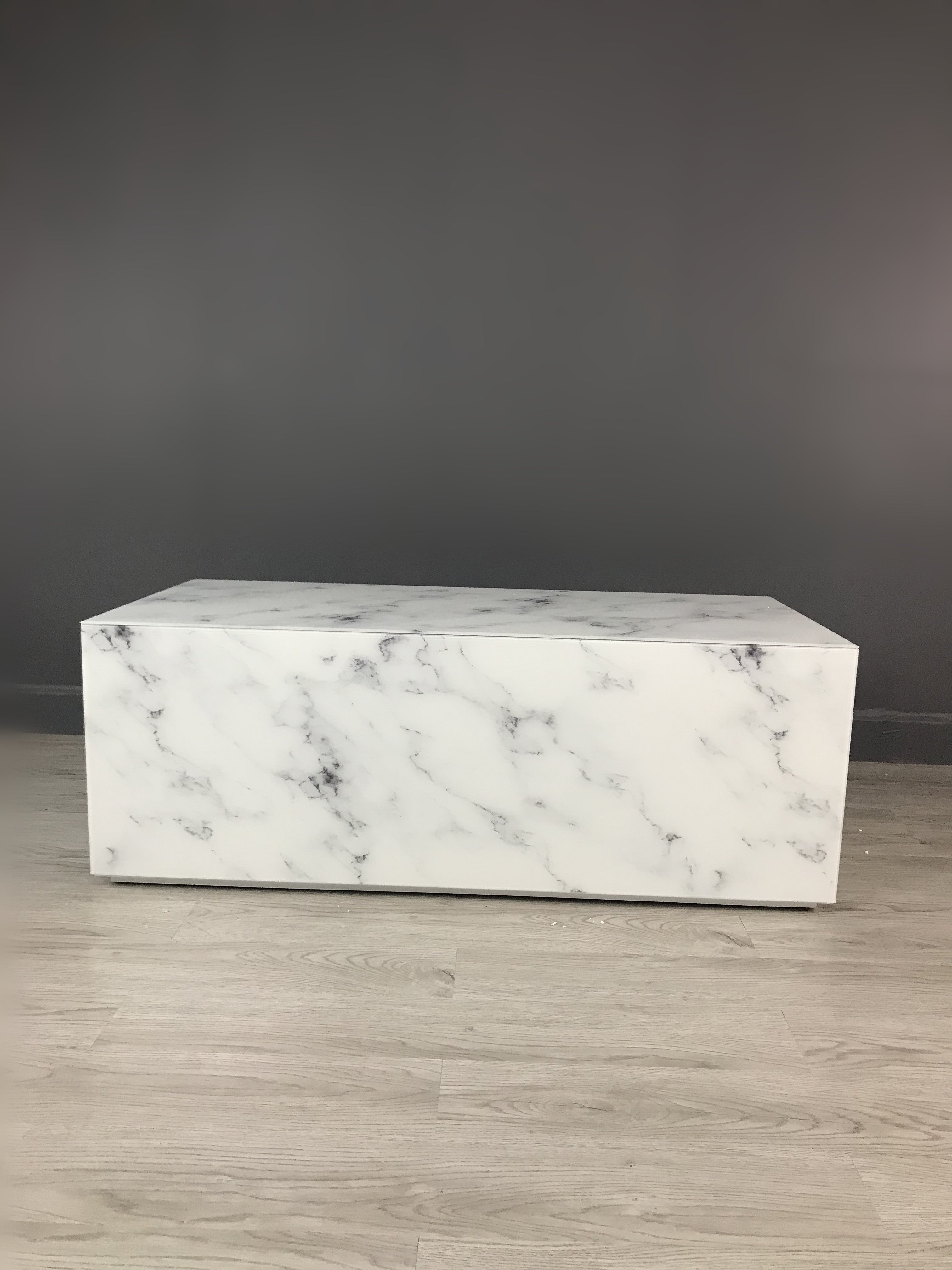 Modern Matteo Block Marble Design Coffee Table - White Marble Finish Living Room Centerpiece for Home Decor & Stylish Interior Design