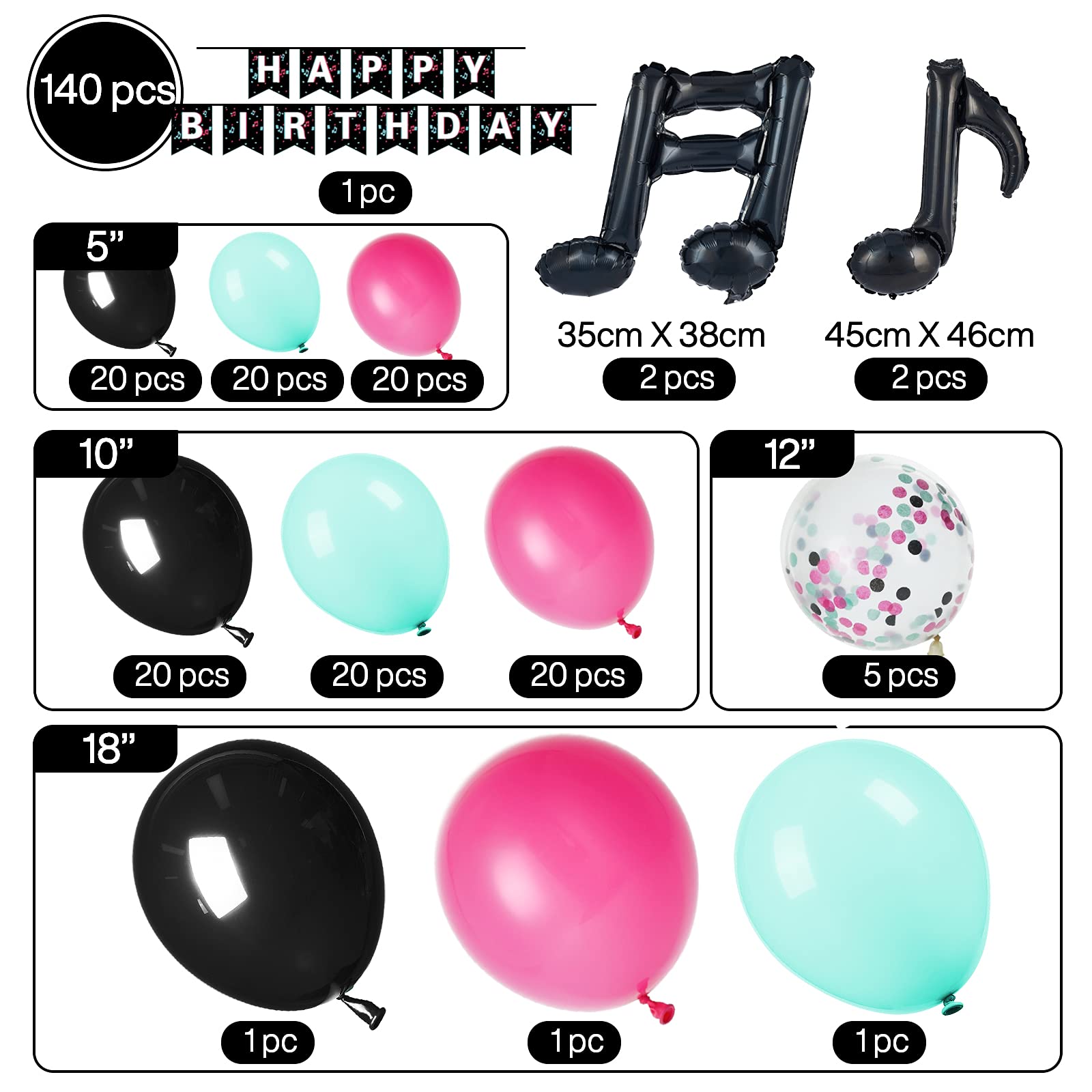 TikTok Birthday Party Decorations Kit - 140pcs Party Supplies with Balloon Arch & 4 Music Note Balloons - Happy Birthday Banner for TikTok Themed Party - Perfect for Music Lovers, Social Media Celebrations & Teen Birthday Decor