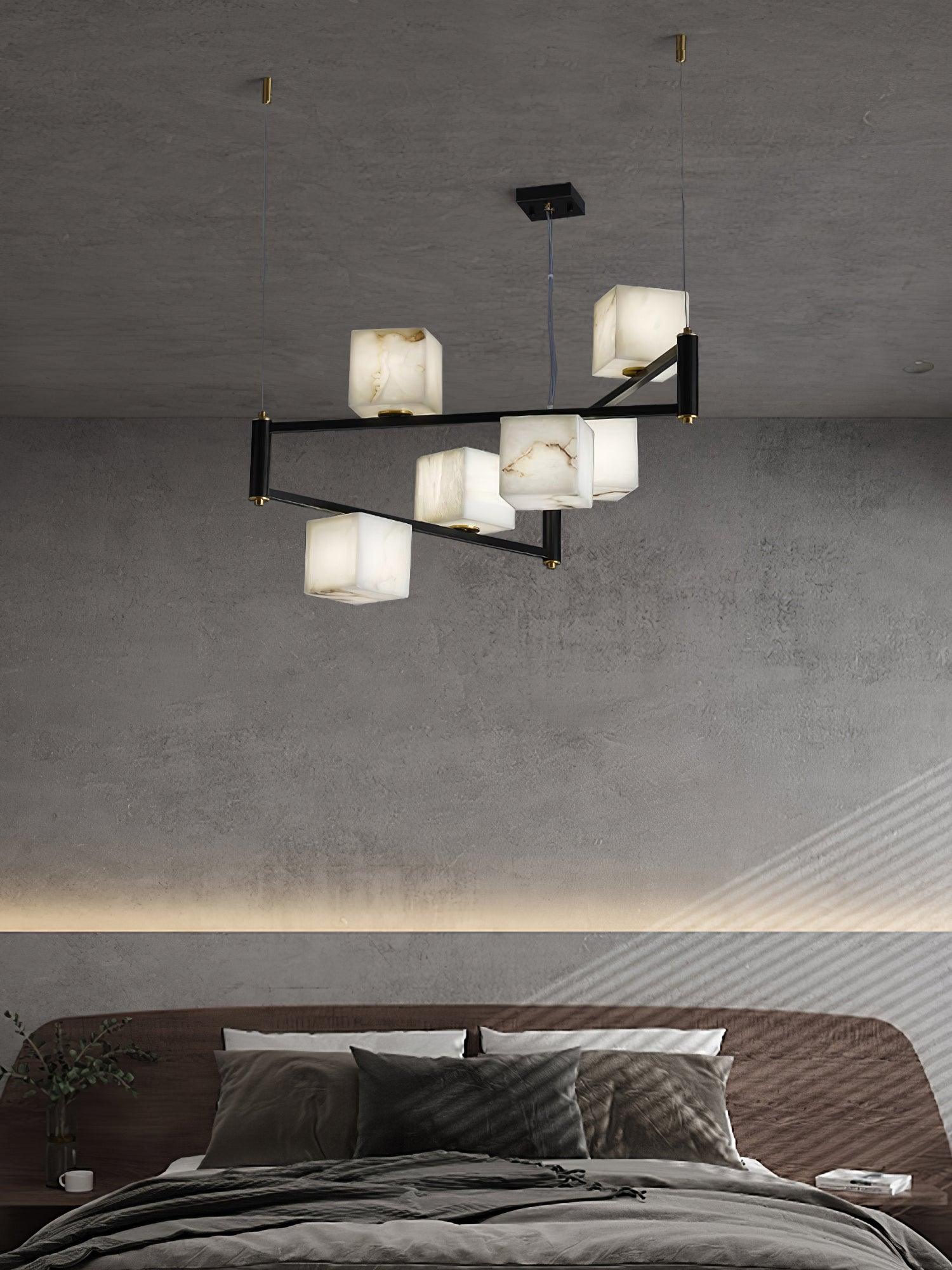 Modern Alabaster Square Box Chandelier - Elegant Ceiling Light Fixture for Dining Room, Living Room & Bedroom Lighting
