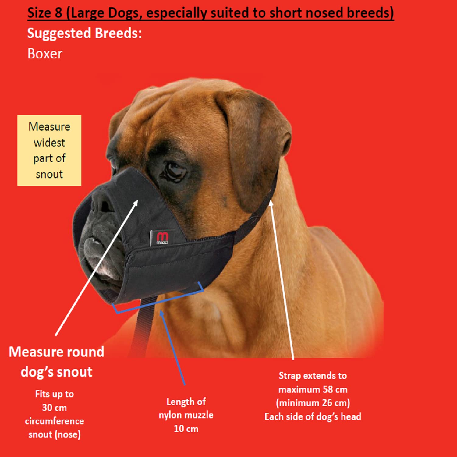 **Soft Breathable Nylon Muzzle for Dogs & Puppies - Anti-Biting & Chewing - Size 8 for Boxer Breed - Black - Perfect for Training, Grooming & Vet Visits**