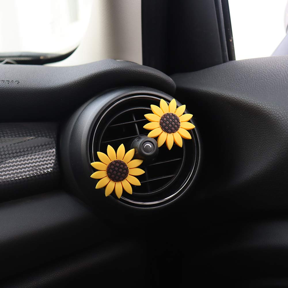 INEBIZ Cute Yellow Sunflower Car Air Vent Clip - Fragrance Holder & Interior Decor for Fresh Scent | Perfect for Vehicles, Offices & Home Décor
