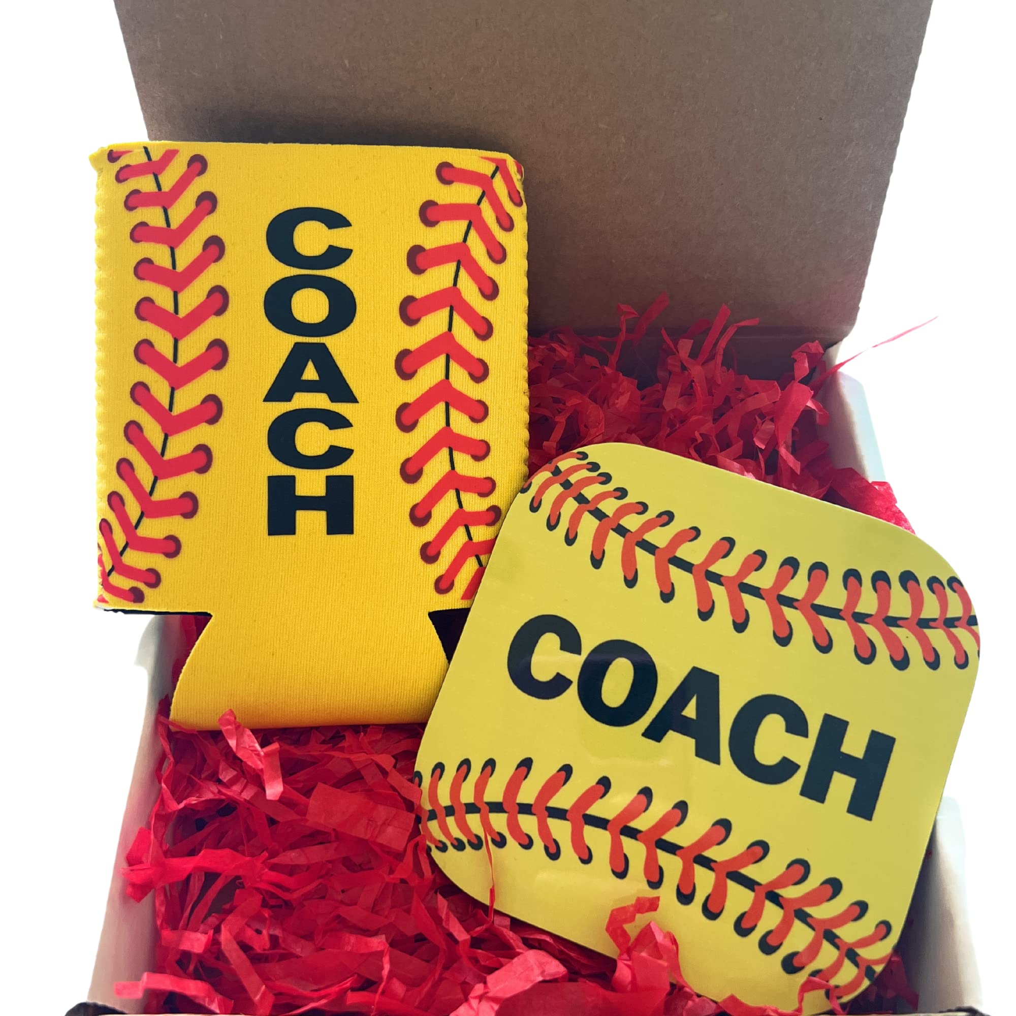 Personalized Softball Coach Gift Set - Insulated Beer Can Cooler Holder & Coaster for Men & Women | Perfect Team Appreciation Present for Games, Practices & Tailgating