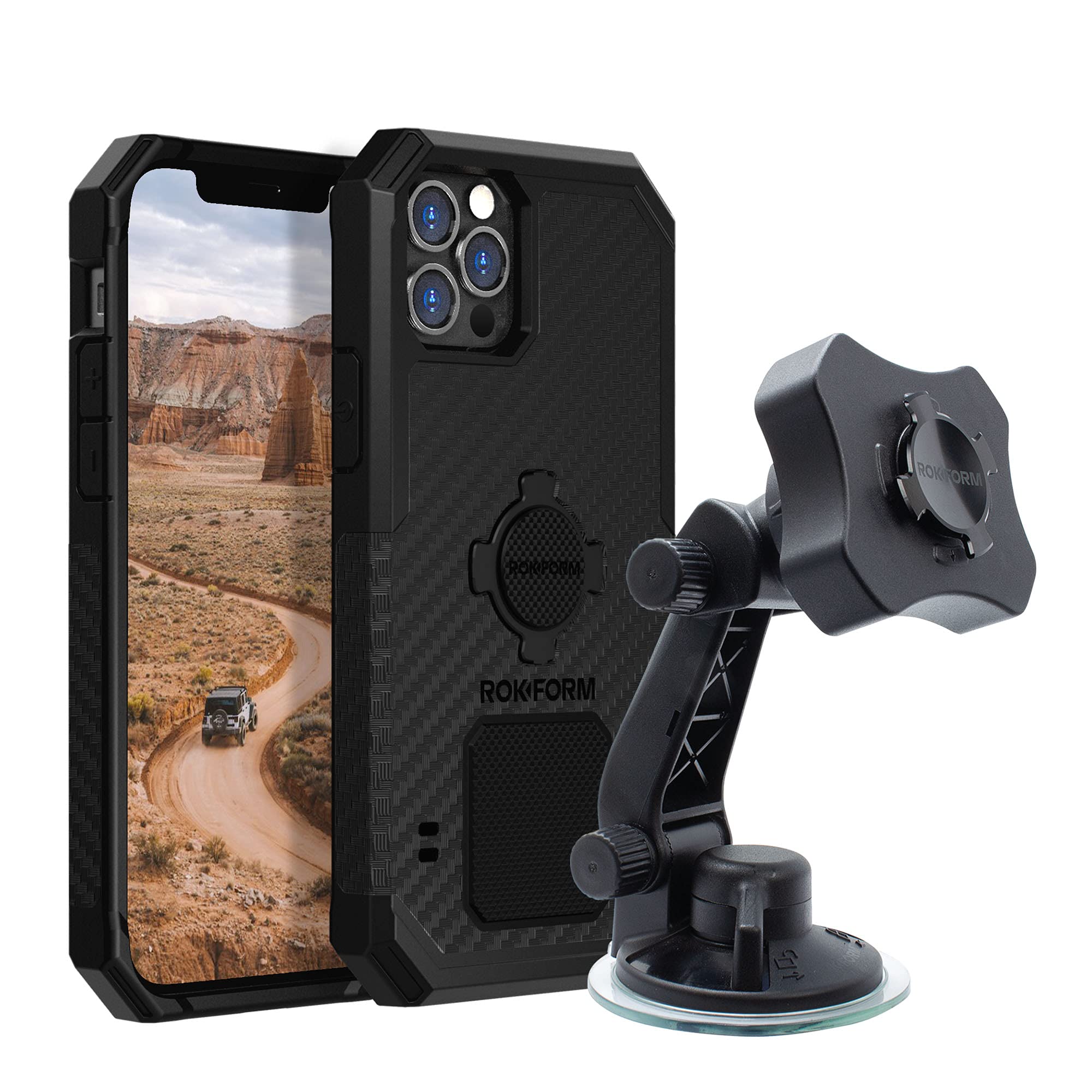 Rokform Rugged Case for iPhone 12 & iPhone 12 Pro with RokLock Twist Lock Windshield Phone Mount | Shockproof Protective Cover | Perfect for Driving, Cycling & Outdoor Adventures
