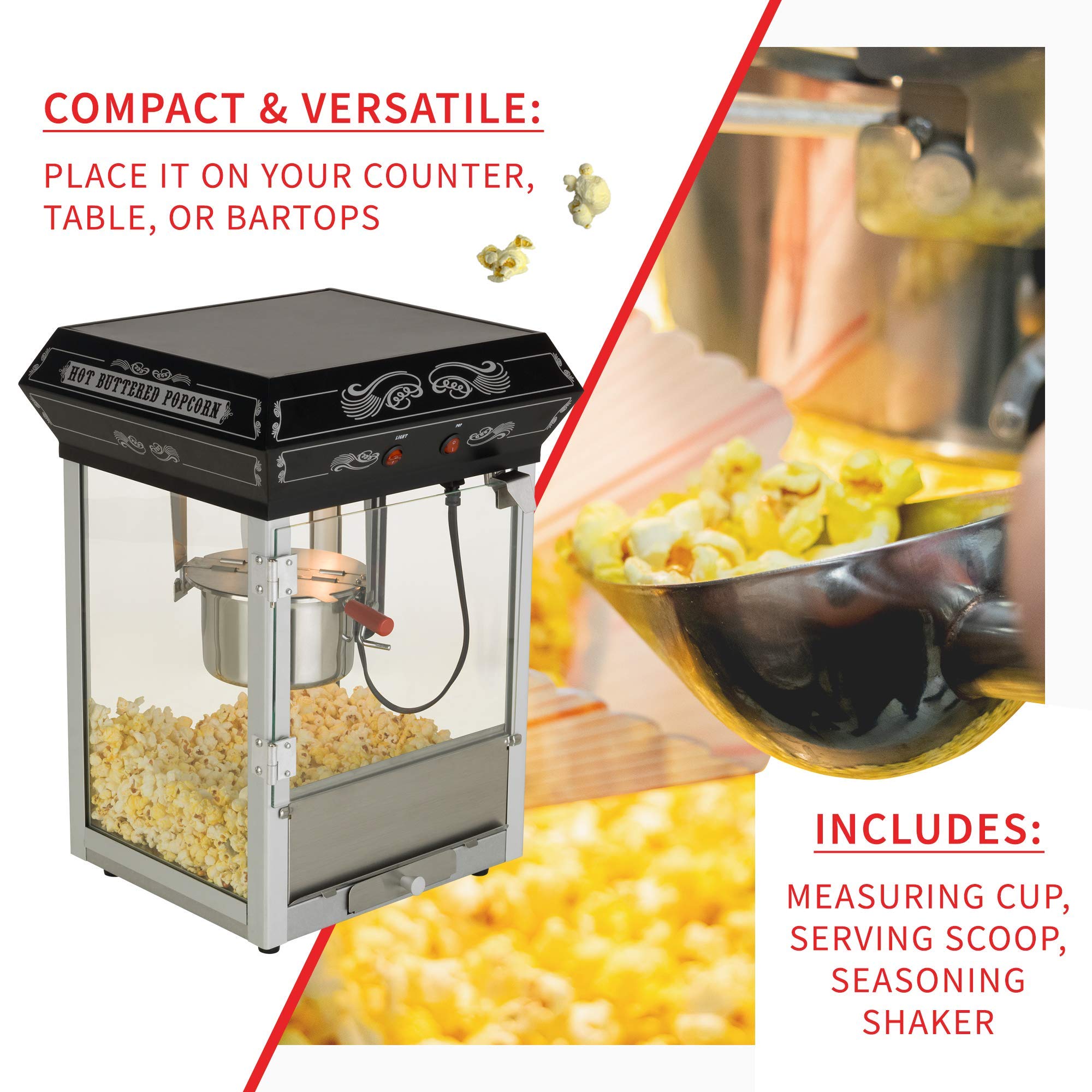FunTime Carnival Style 4-Ounce Hot Oil Popcorn Machine - Black Commercial Popcorn Maker for Movie Nights, Parties & Events