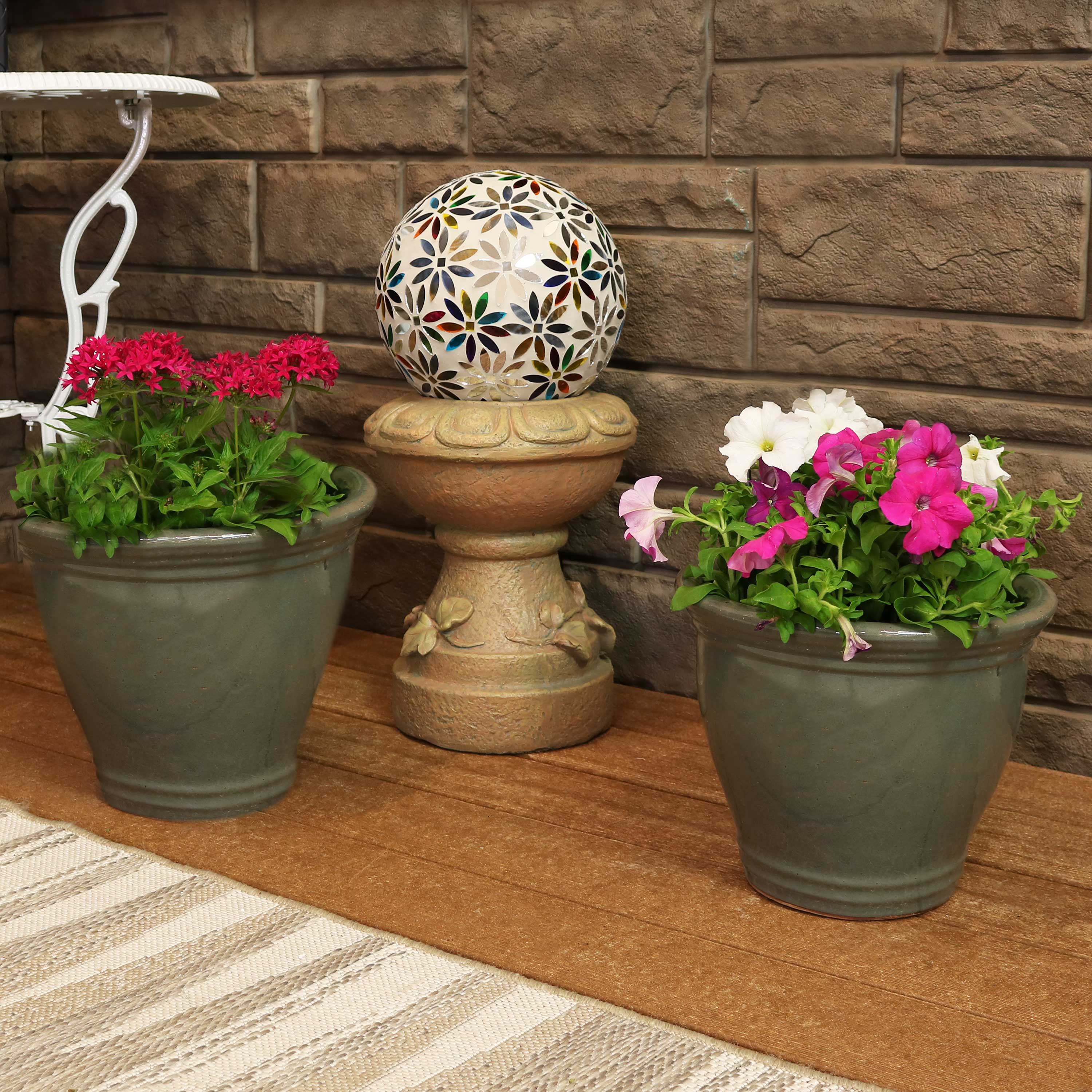 Sunnydaze Studio Glazed Ceramic Plant Pots with Drainage Holes - Set of 2, Indoor Outdoor Flower Planters for Home Garden, Patio, Balcony Decor