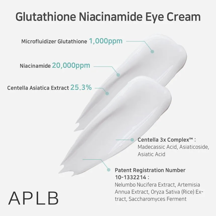 APLB Glutathione & Niacinamide Brightening Eye Cream 20ml - Dark Circle Treatment for Puffiness & Wrinkles | Day & Night Use for Radiant Under Eyes