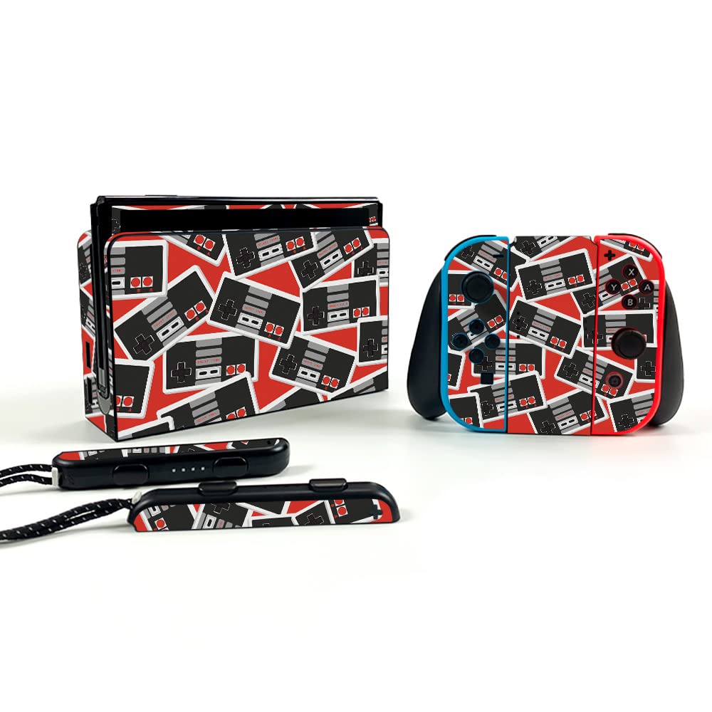 MightySkins Nintendo Switch OLED Skin - Retro Controllers 3 Design | Protective Vinyl Decal Wrap Cover | Durable & Easy to Apply | Made in USA | Perfect for Gaming, Travel, and Personalization