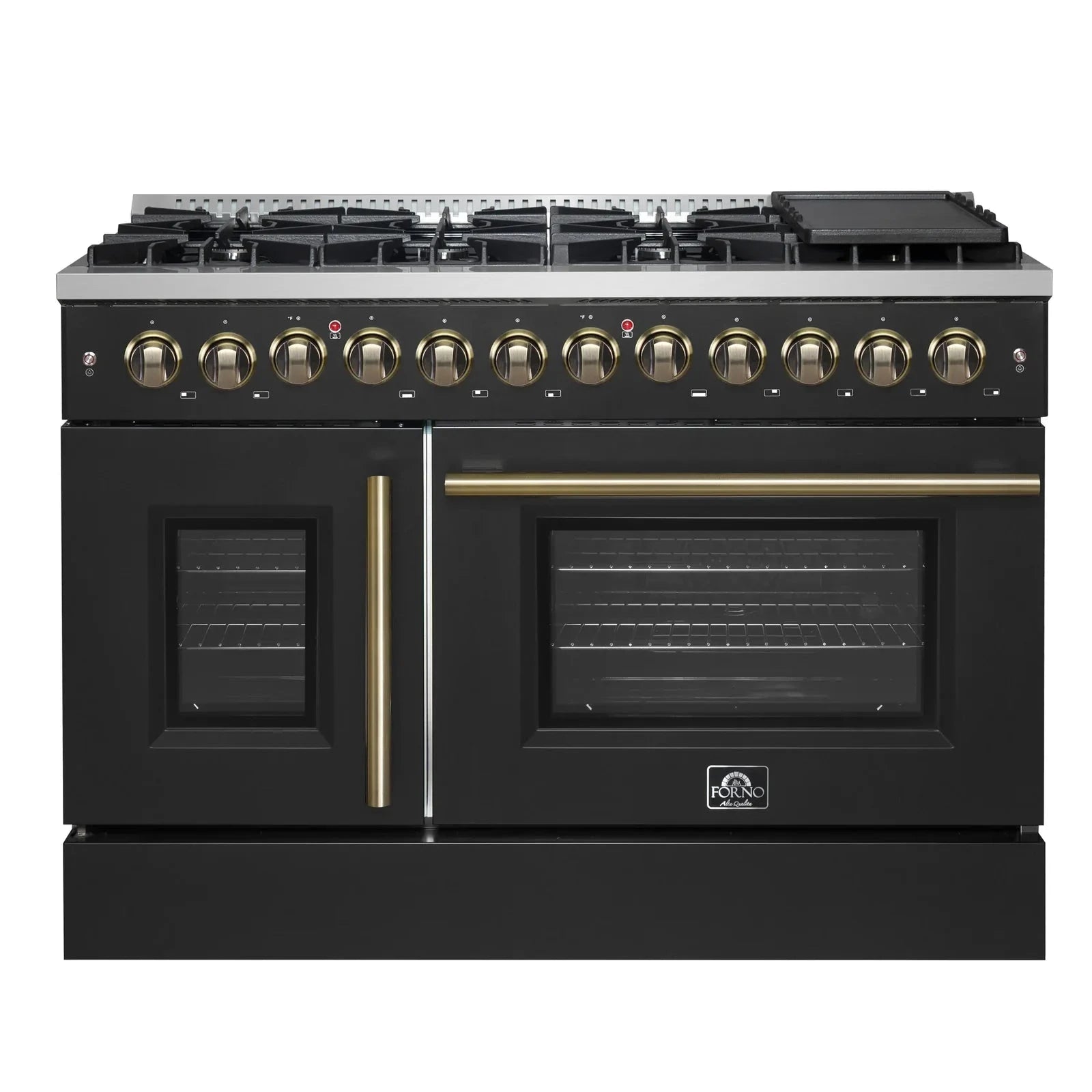 Forno Galiano 48-Inch French Door Dual Fuel Range with 8 Burners & Electric Convection Oven - Black Antique Brass Trim (Model FFSGS6356 48BLK) | Perfect for Professional Kitchens & Luxury Home Cooking
