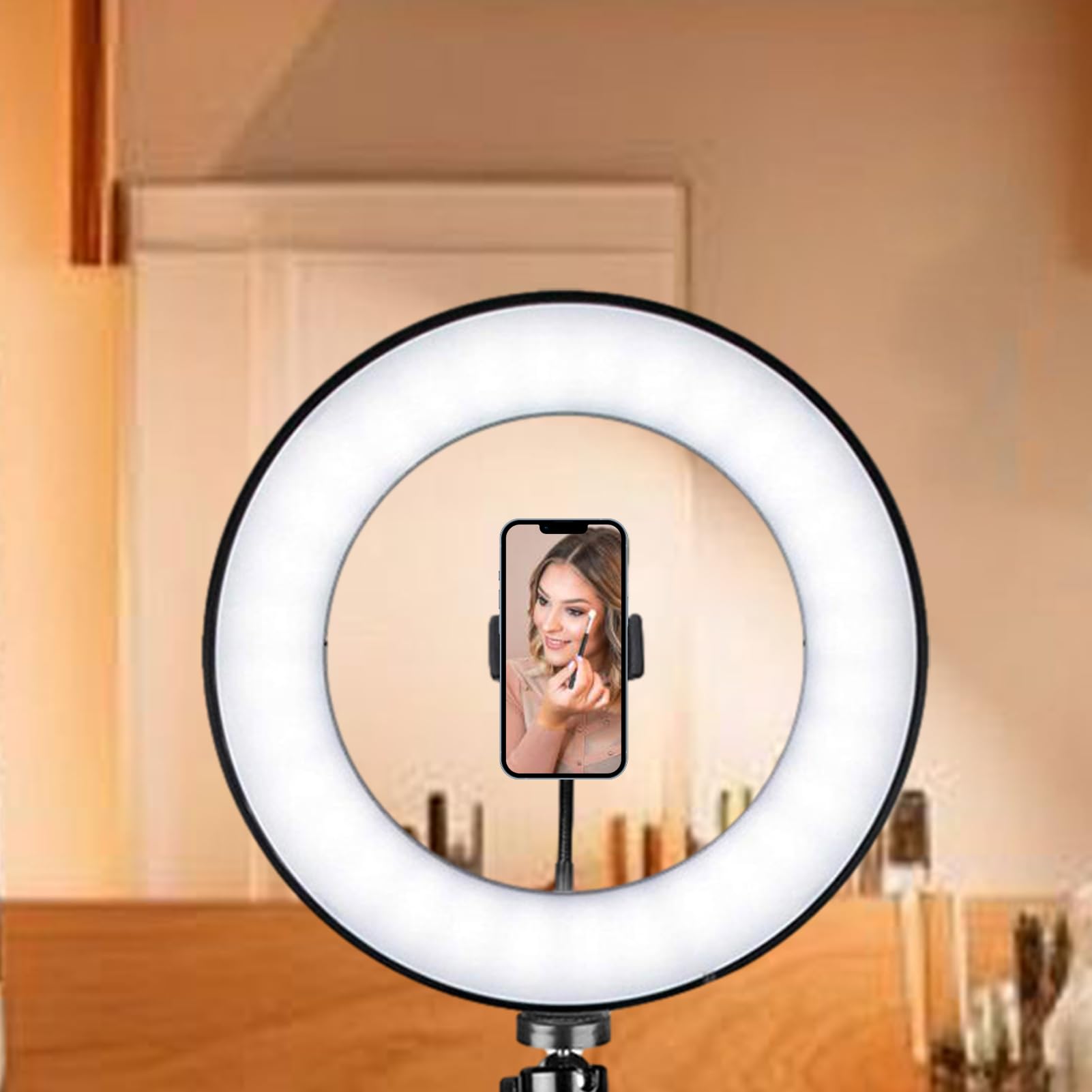 Adjustable Phone Stand with LED Light - Selfie Tripod Holder for iPhone, Android, Camera - Perfect for Cooking Videos, Vlogging, Live Streaming & Photography Accessories (A)