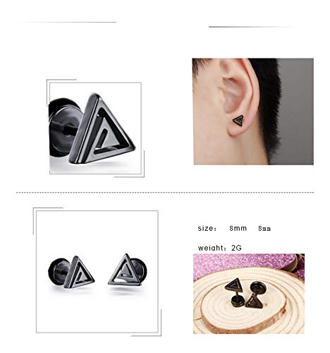 Goth Black Triangle Stud Earrings for Men & Women - 3 Pairs Pyramid Tunnel Ear Plugs Set - Perfect for Gothic Fashion, Punk Style & Body Piercing Jewelry