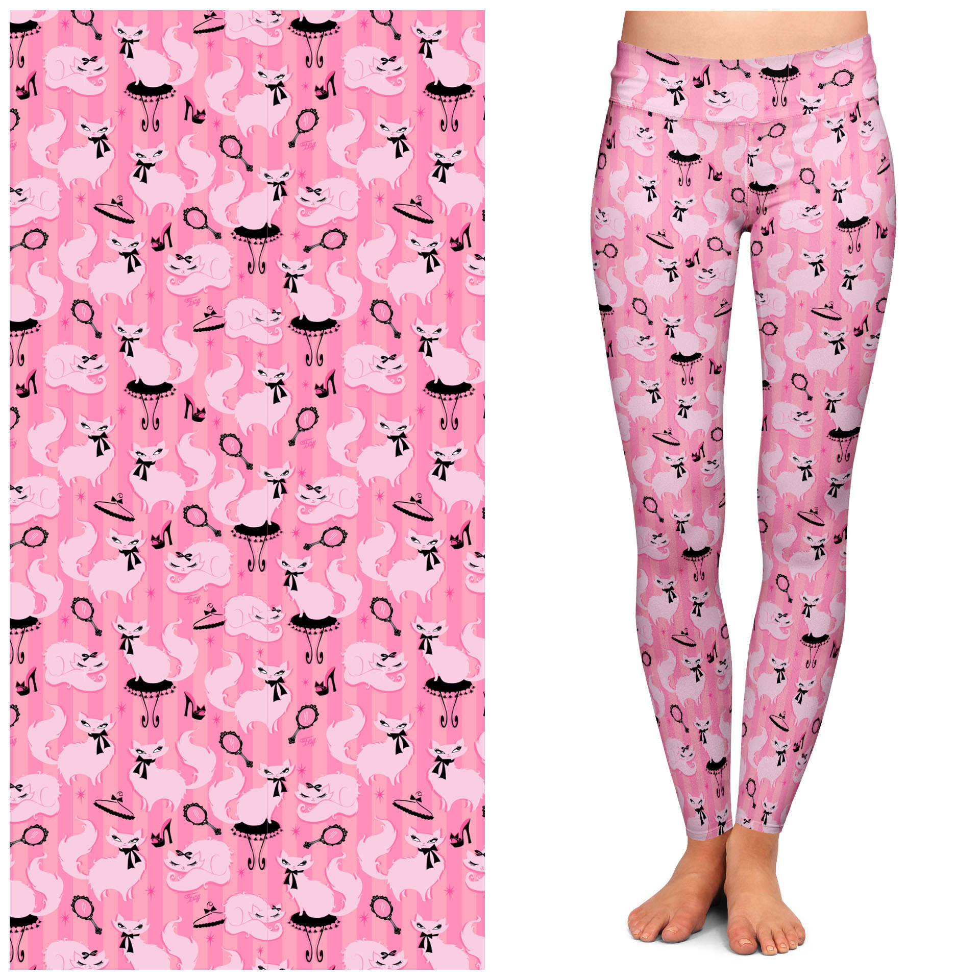 Miss Fluff x Lipstick & Chrome Pink Purrfection Leggings - Soft High-Waist Yoga Pants for Women, Trendy Workout & Lounge Wear