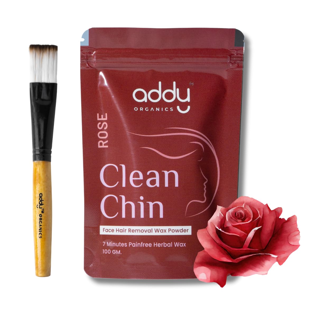ADDY ORGANICS Herbal Face Wax Powder for Women - 7-Minute Natural Painless Hair Removal, Ayurvedic Wax for All Skin Types, Exfoliates Dead Skin & Removes Tan - Ideal for Face, Hands, Legs, Underarms & Bikini Line - 100g (Pack of 1, Rose) | Perfect for At-Home Spa Days & Quick Hair Removal Before Beach Trips