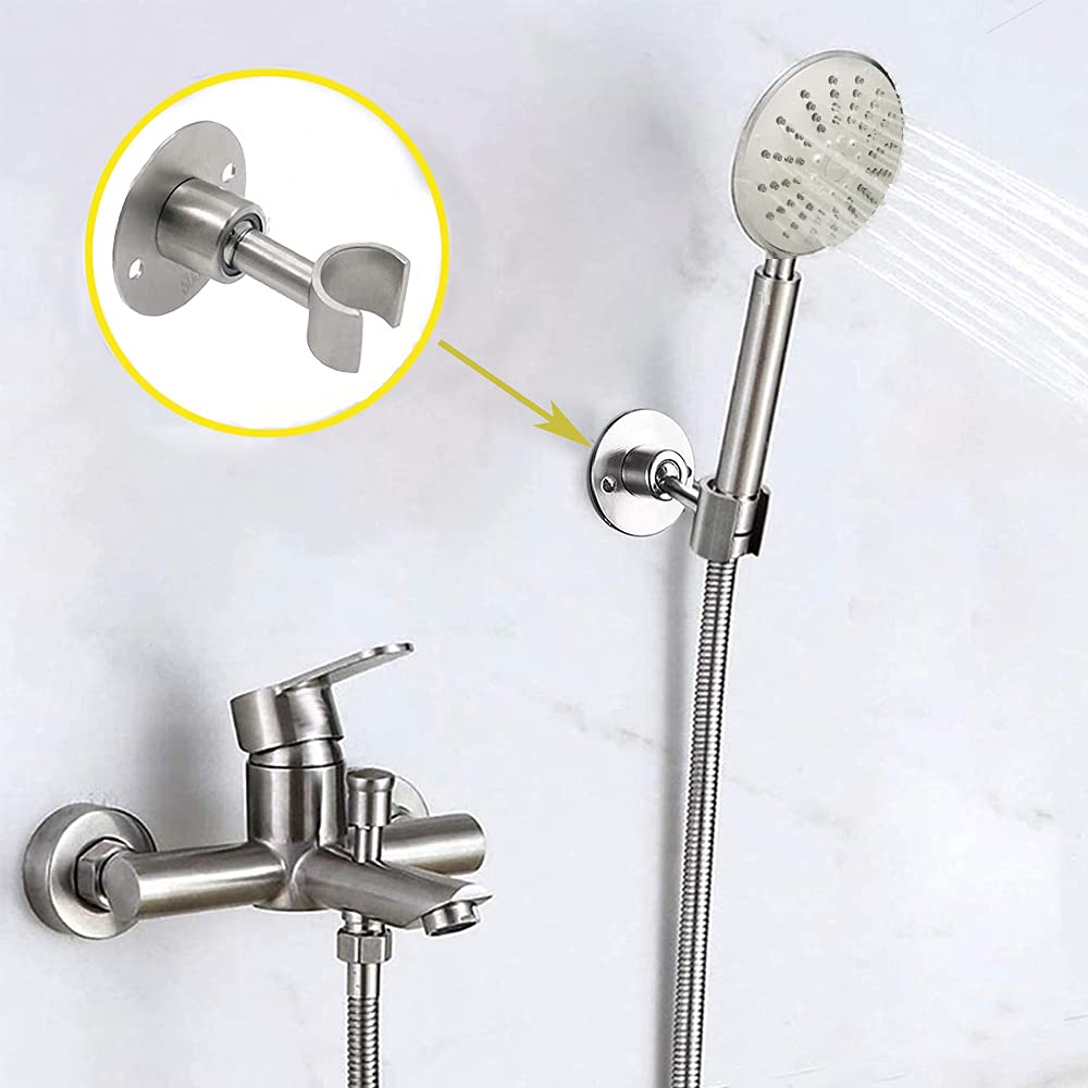 Stainless Steel Adjustable Wall Mount Shower Head Holder - Brushed Metal Handheld Shower Bracket for Bathroom, Shower Spray Mount with Secure Grip - Perfect for Home, Hotel, and Spa Use