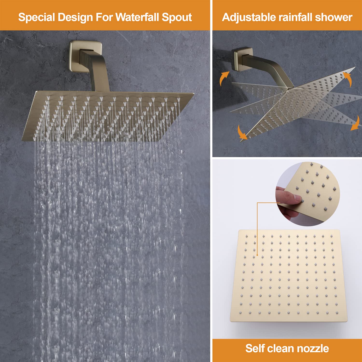 Luxury 10 Inch Rain Shower System with Handheld Shower Head - Wall Mounted Brushed Gold Bathroom Shower Faucet Set with Valve & Trim Kit - Perfect for Modern Master Bathrooms & Spa-Like Showers