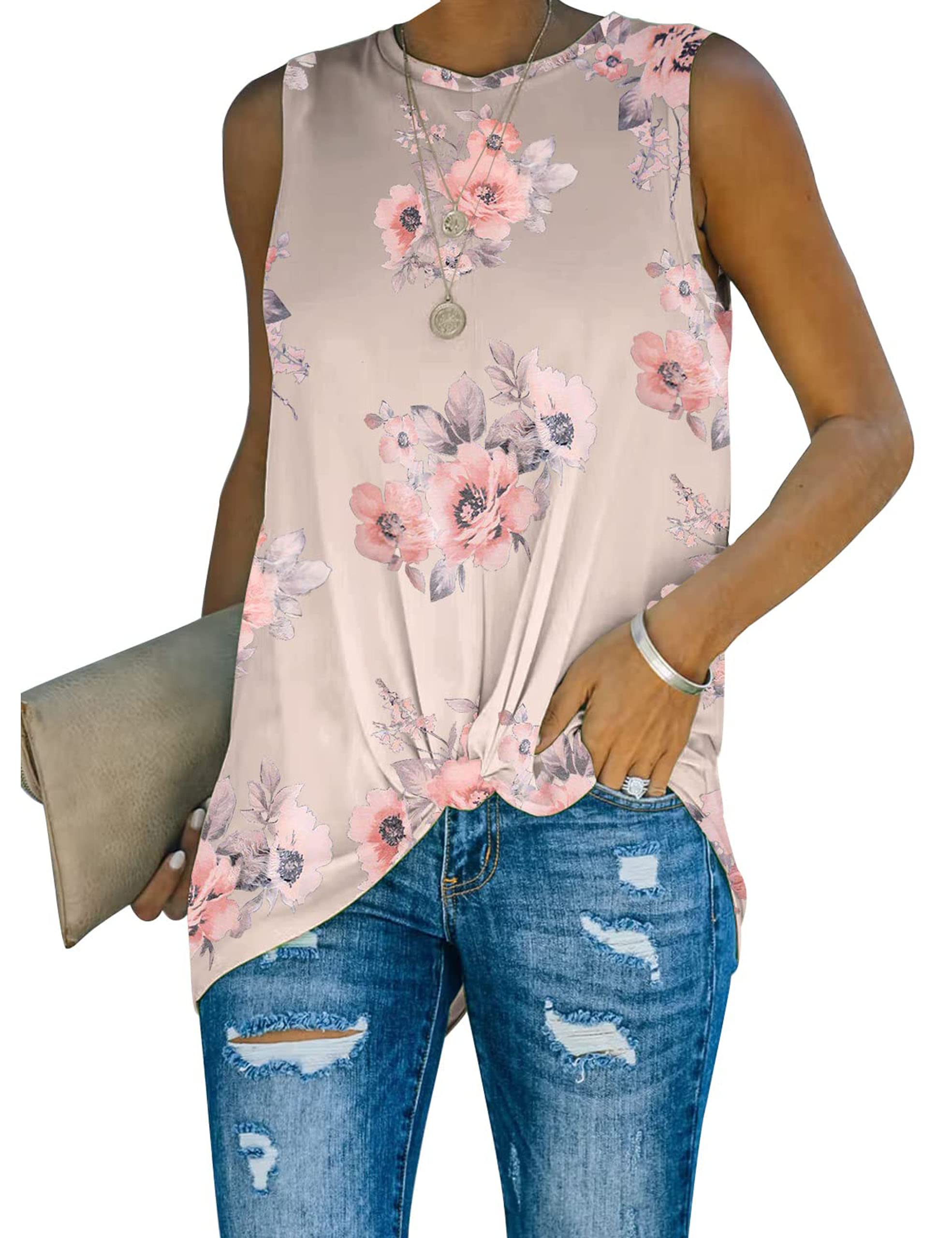 MIHOLL Women's Sleeveless Casual Tops - Cute Twist Knot Waffle Knit Shirts & Tank Tops for Summer Outfits, Beach Wear and Daily Fashion