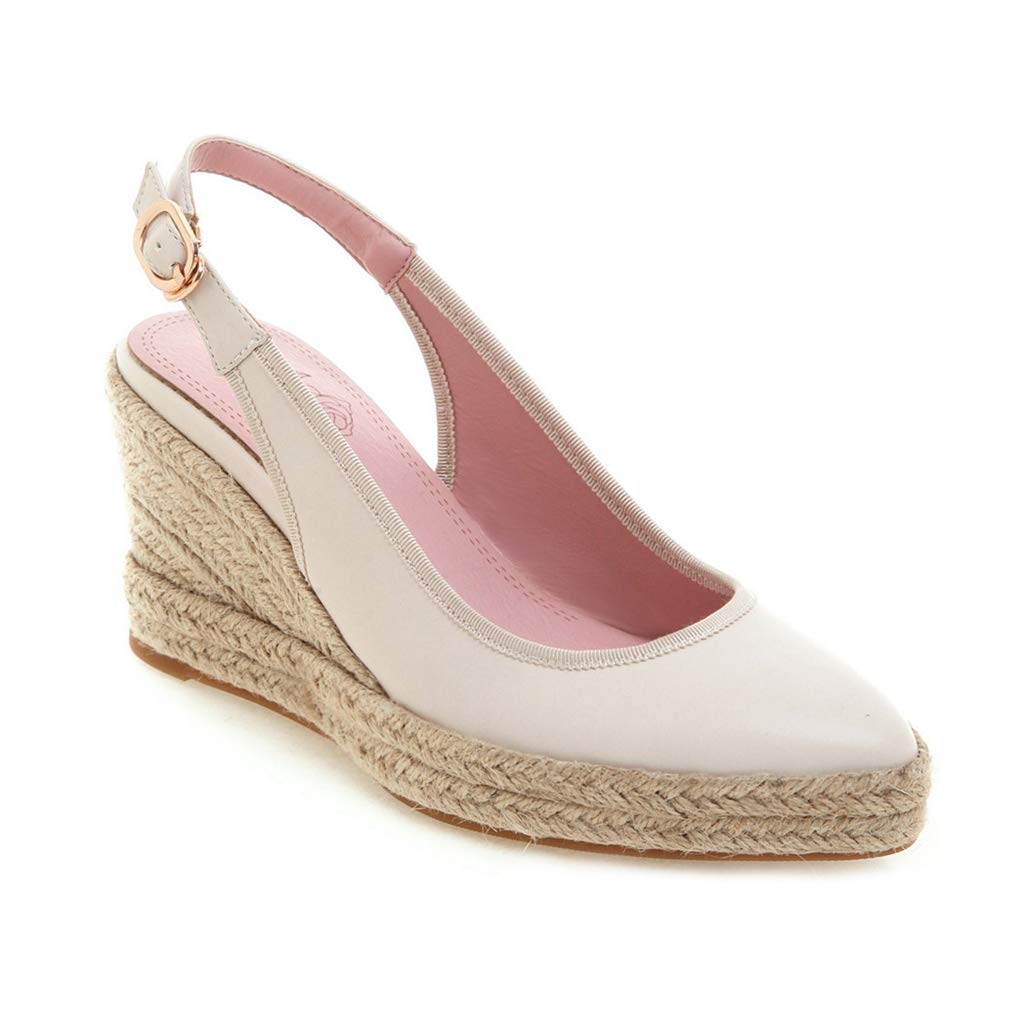 Mioke Women's Espadrille Wedge Sandals - Pointed Toe Slingback Strap Chunky Heel Dress Shoes for Summer Weddings & Beach Vacations