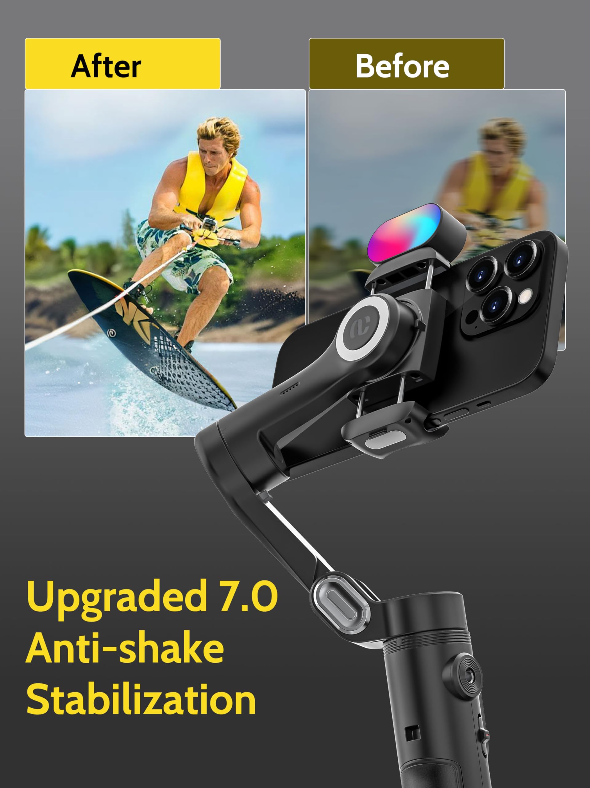 3-Axis Smartphone Gimbal Stabilizer with RGB Light & AI Tracking for iPhone & Android - Handheld Phone Gimbal for Vlogging, YouTube Videos & Live Streaming - Includes Extendable Tripod & Padded Carry Bag (Smart X Complete Combo1) - Perfect for Content Creators, Travel Vloggers & Social Media Influencers