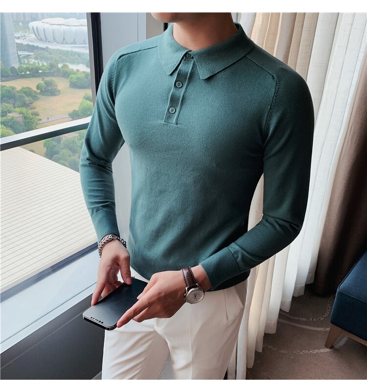 Antonio's Men's Slim Fit Long Sleeve Polo Shirt - Comfortable Casual Wear for Office, Golf & Everyday Outfits