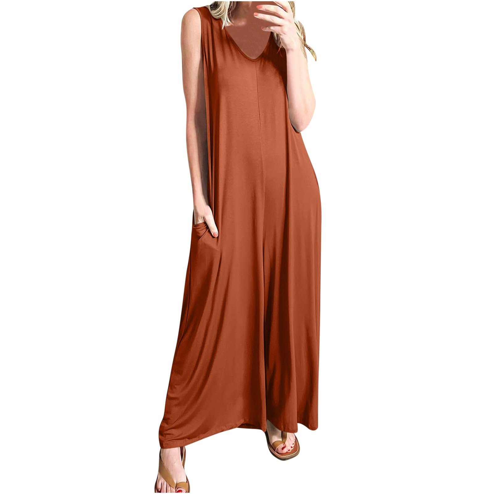 Women's Oversized Rompers - Sleeveless Loose Jumpsuit with Pockets for Summer Casual Wear