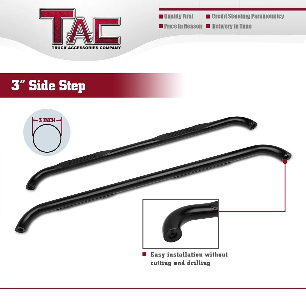 TAC Side Steps for 2015-2025 Ford F150 Super Cab & 2017-2025 F250 F350 F450 F550 Super Duty Super Cab | Black Nerf Bars Running Boards (2-Piece Set) | Off-Road Protection & Easy Truck Access