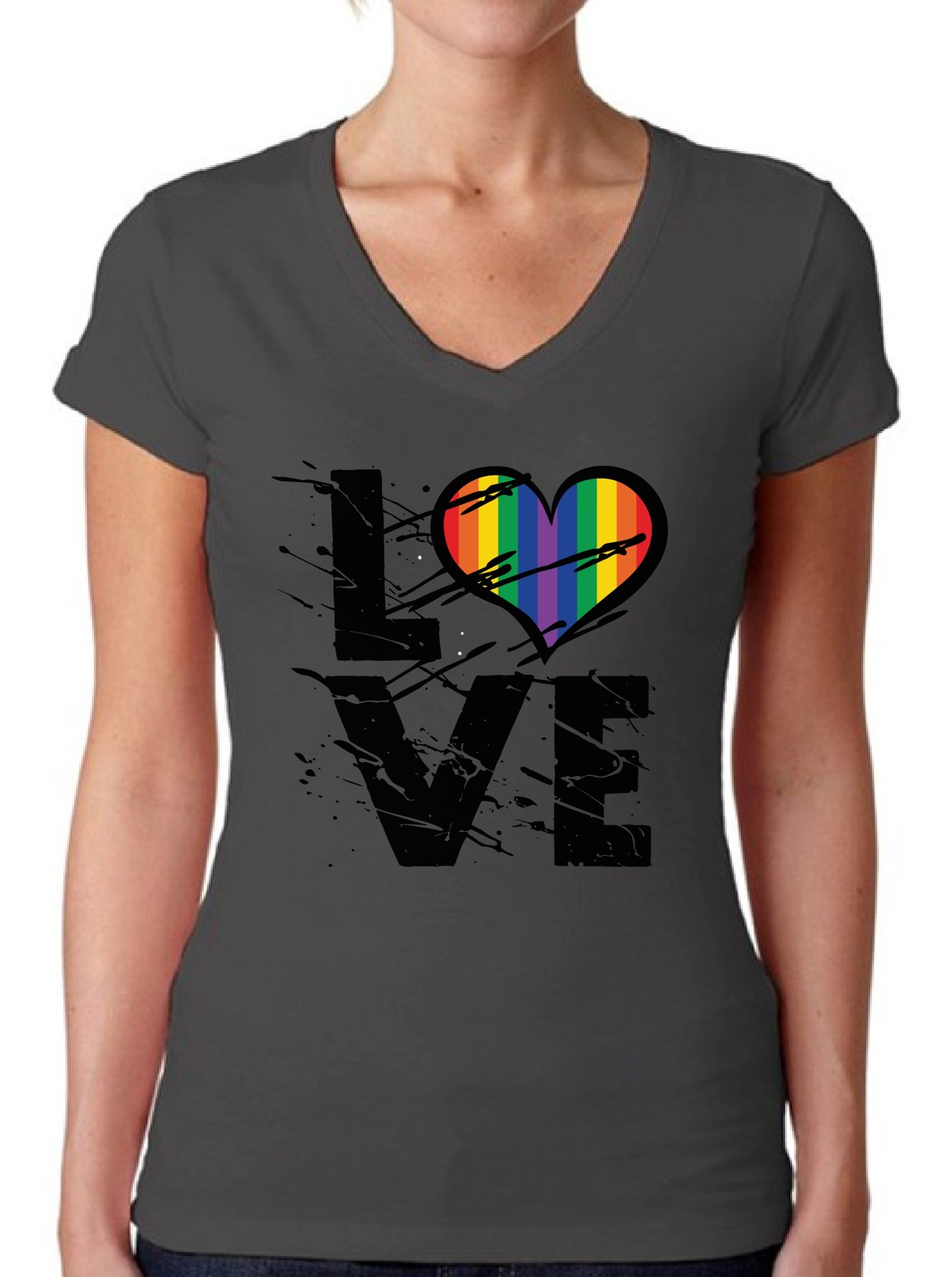 Awkward Styles Women's Love V-Neck T-Shirt - Gay Pride Rainbow Heart Graphic Tee for Women | Casual Wear, LGBTQ+ Events & Pride Month Outfits
