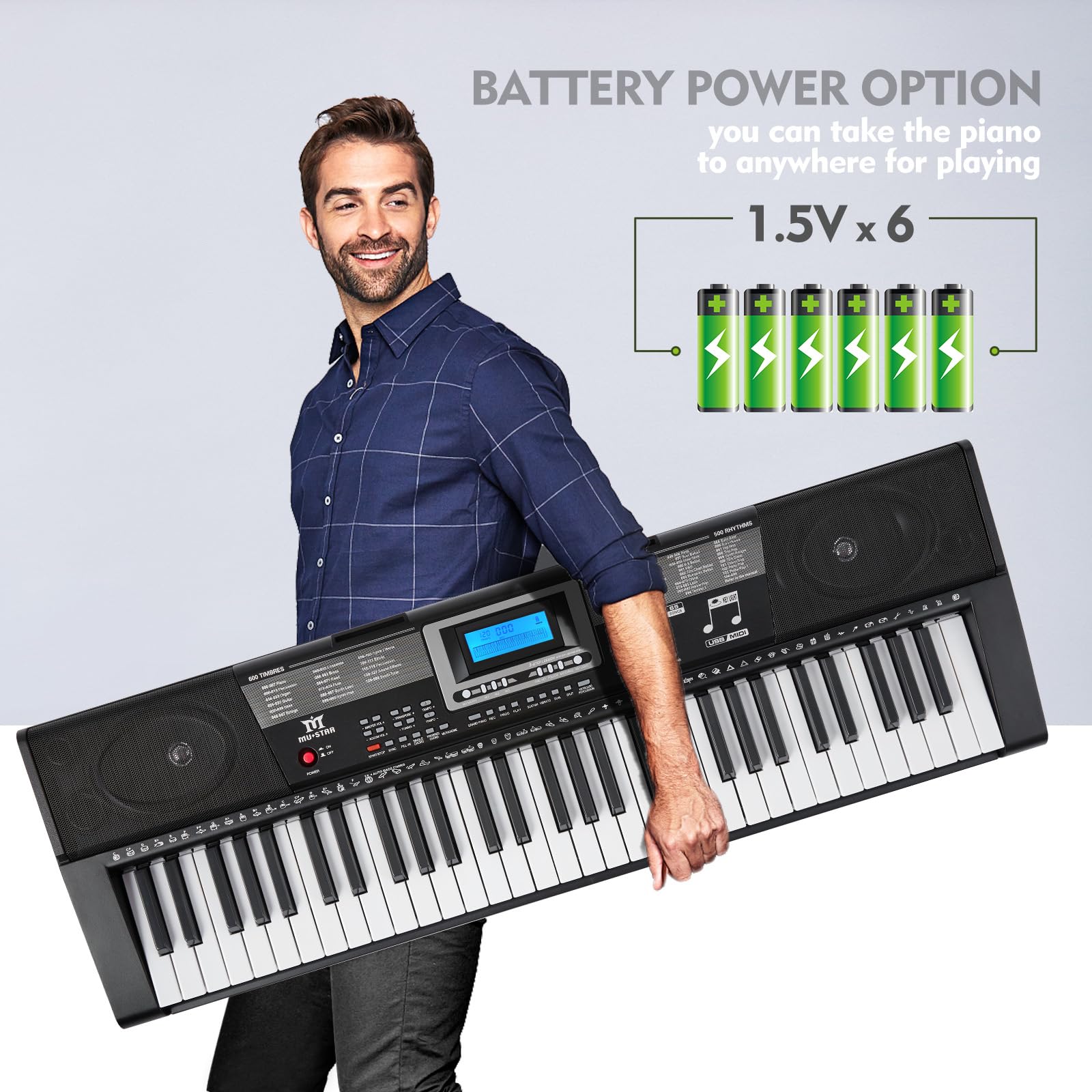 MUSTAR 61 Key Lighted Keyboard Piano - Portable Electric Piano with Stand, Sustain Pedal, Headphones & Microphone - Perfect for Beginners, Home Practice & Live Performances